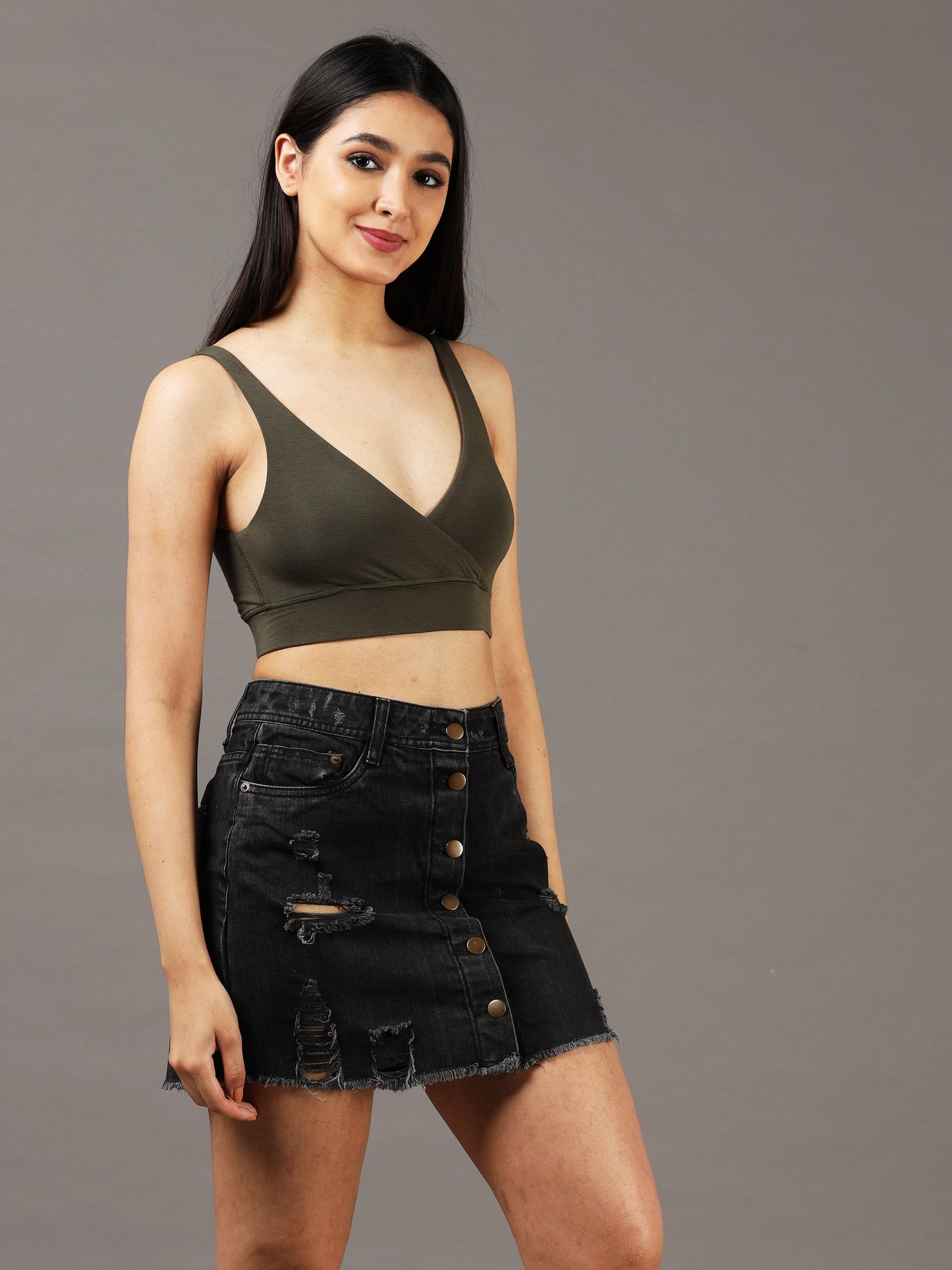 Olive Green Juniper Cross Bralette for Women