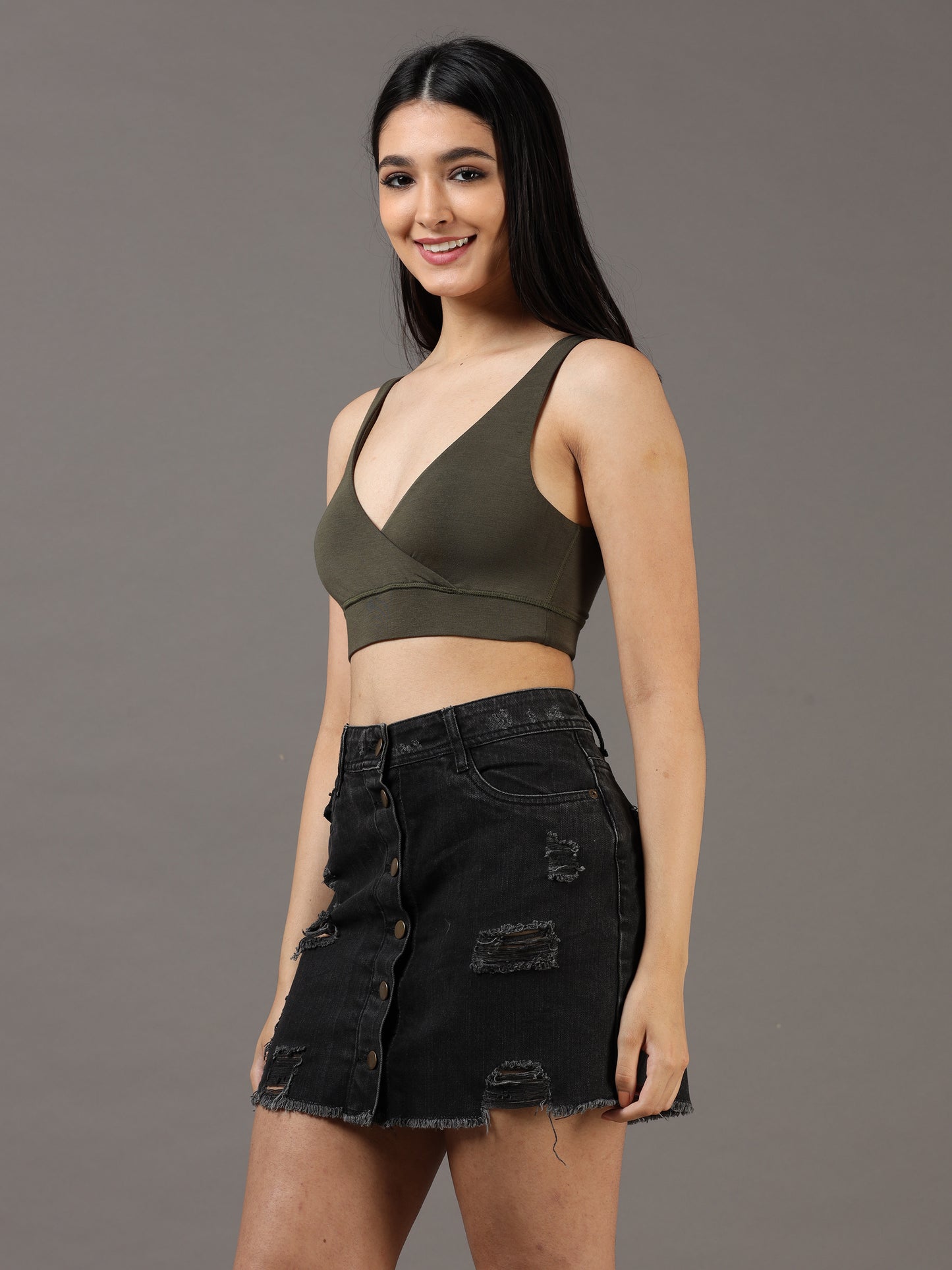 Olive Green Juniper Cross Bralette for Women