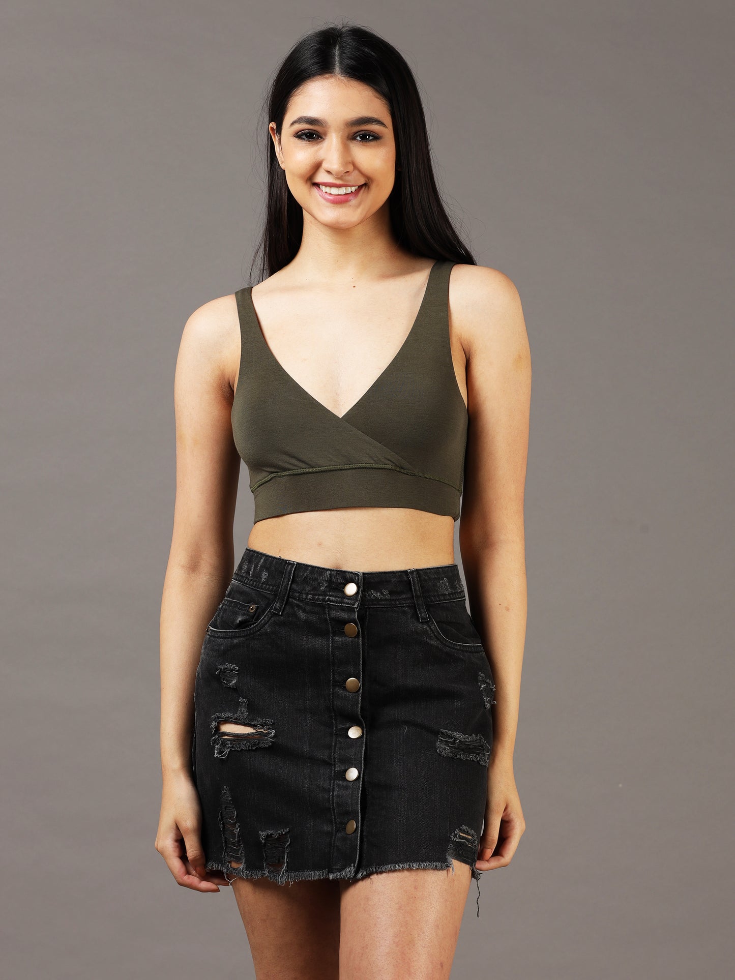 Olive Green Juniper Cross Bralette for Women