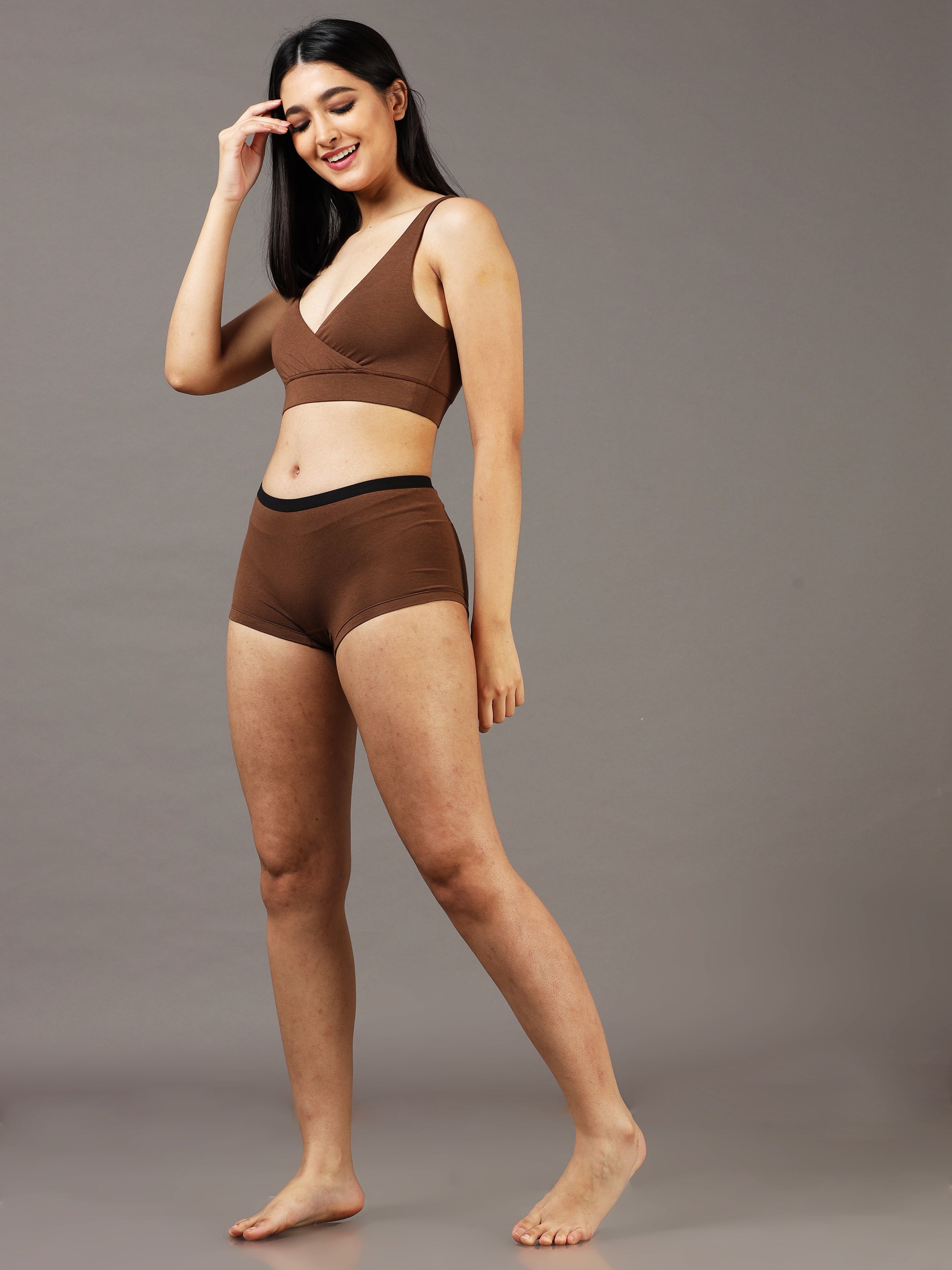 Brown Chicori Pine Cross Bra for Women