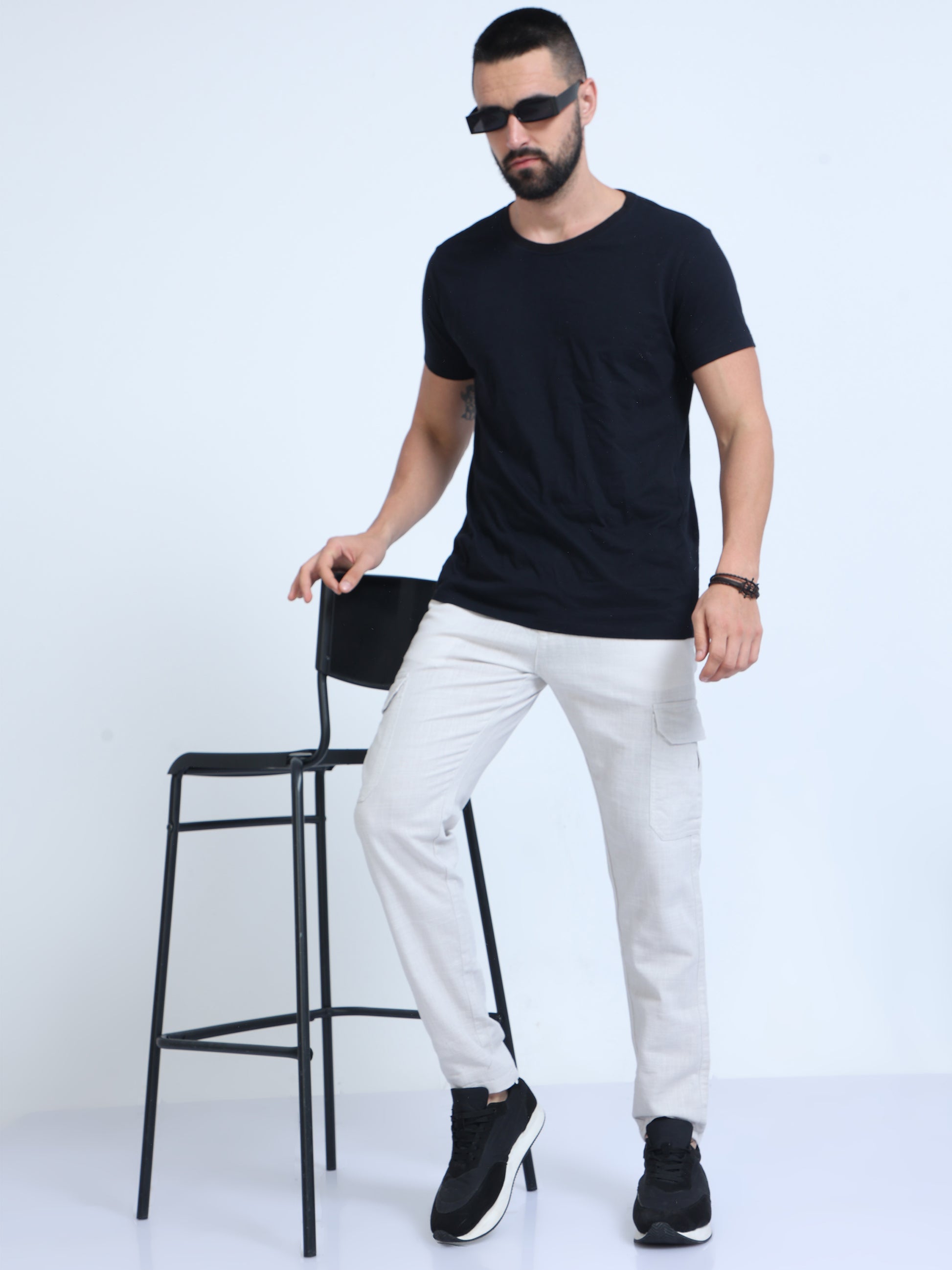 Milky White Lazy Linen Pants For Men