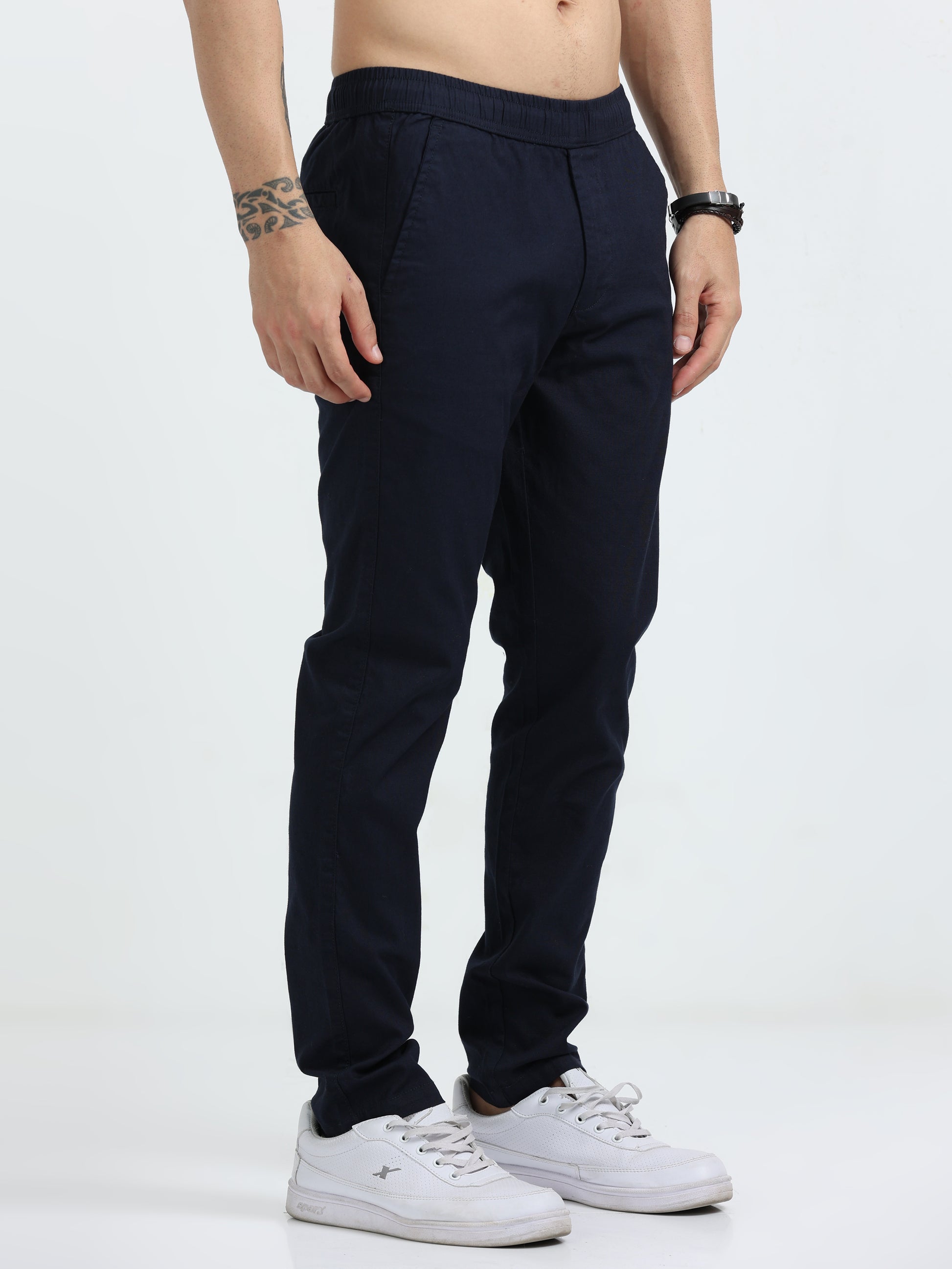 Navy Blue Linen Trousers For Men