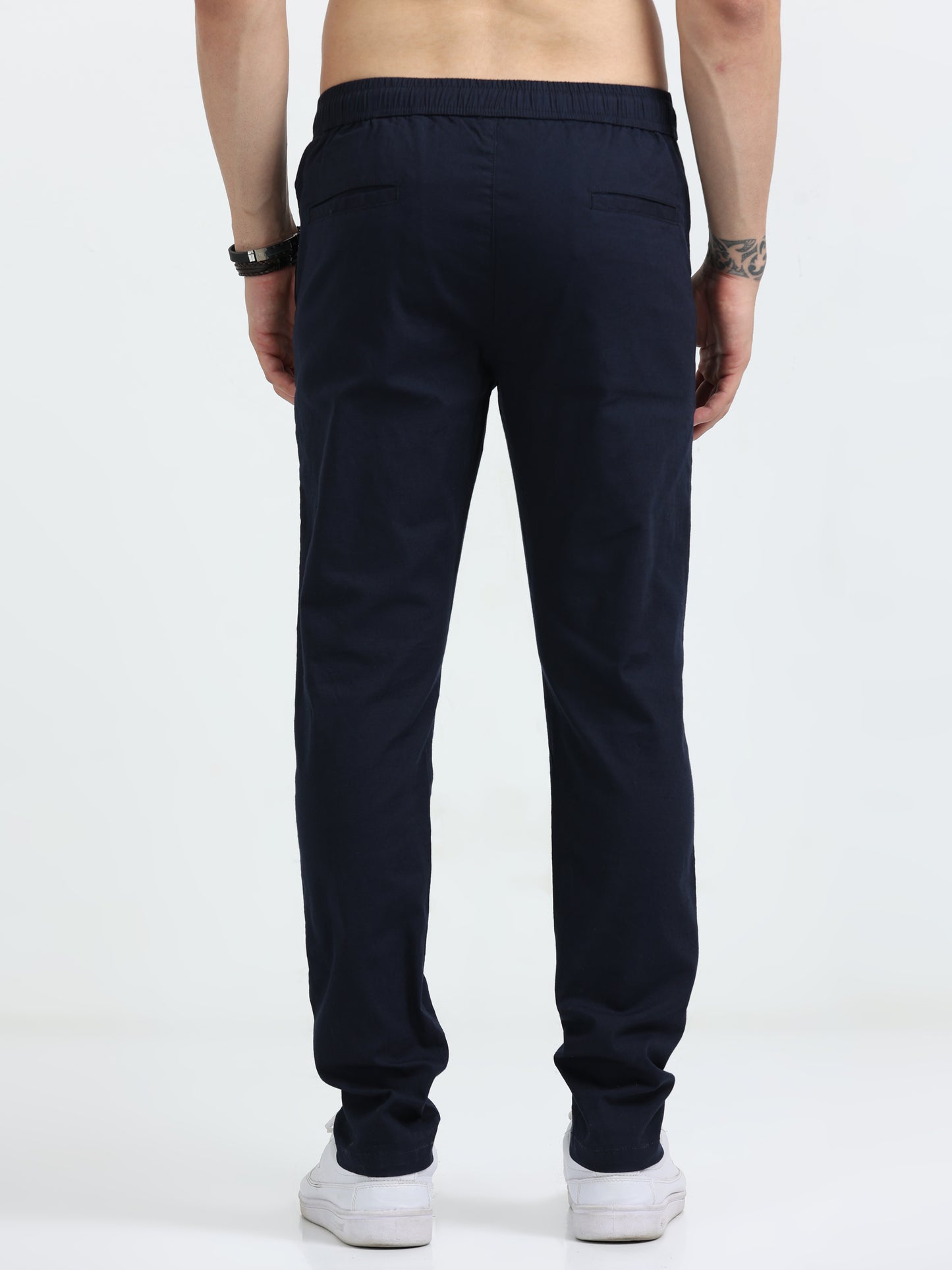 Navy Blue Linen Trousers For Men