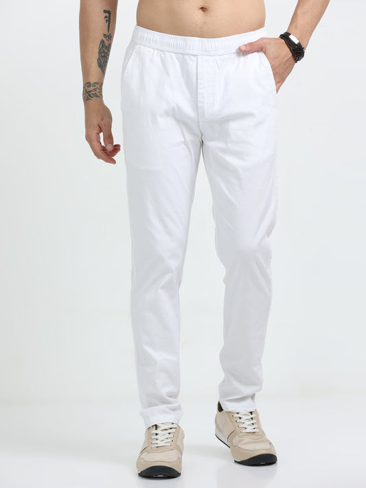 White Comfy Linen Trousers For Men