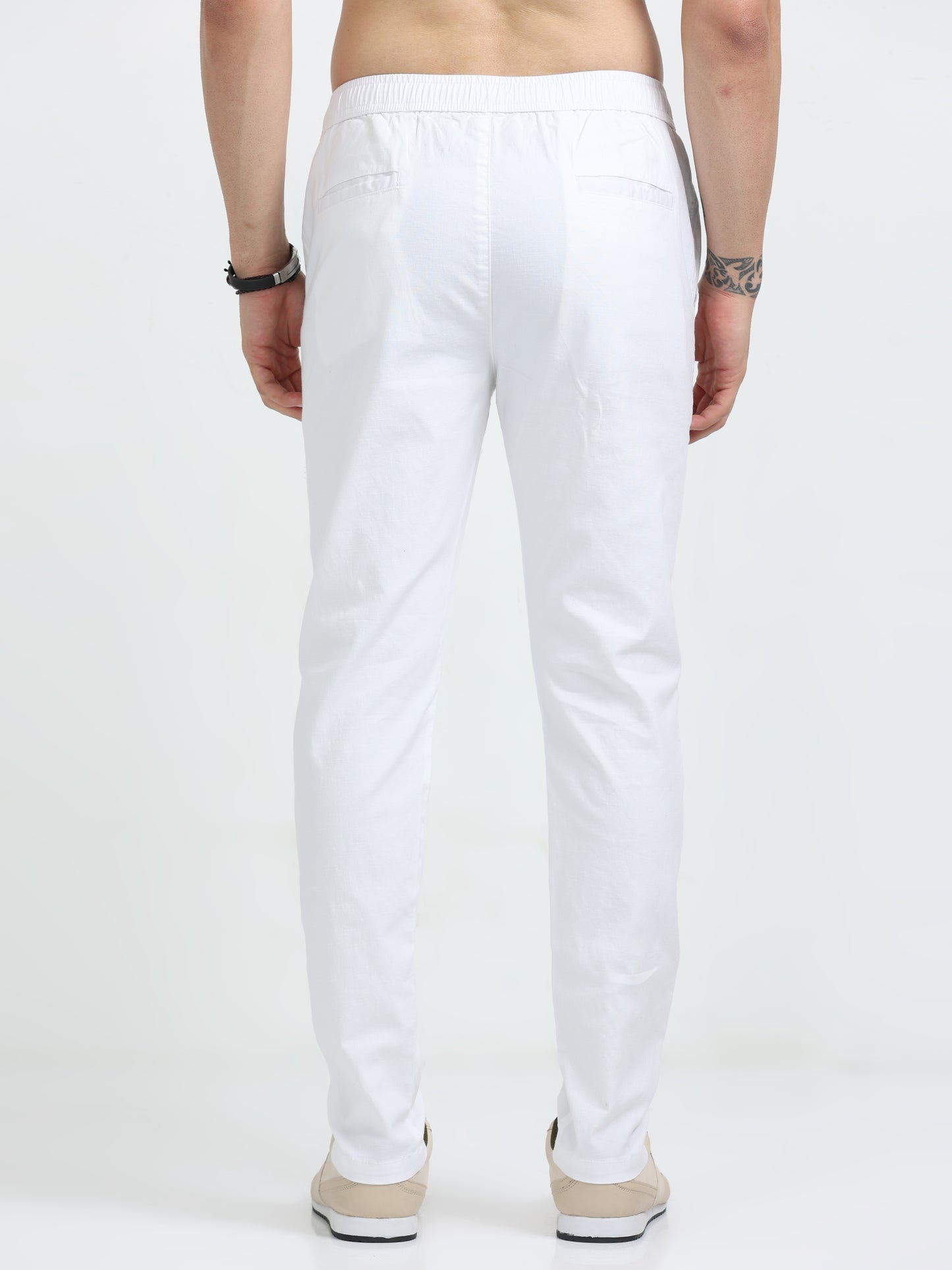 White Comfy Linen Trousers For Men