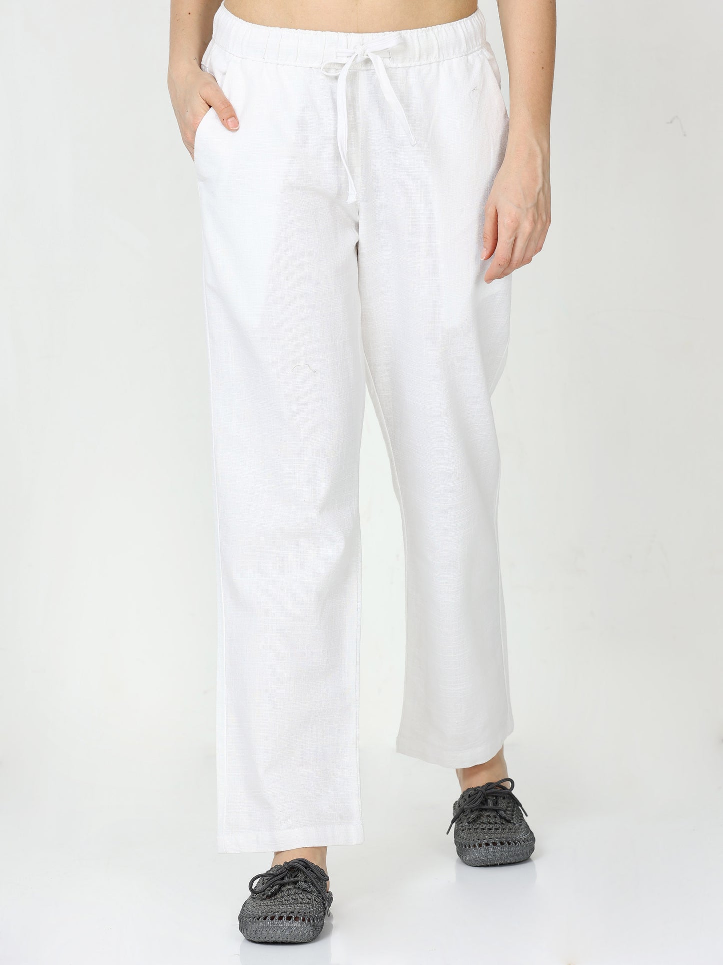 White Lazy Linen Pants For Women