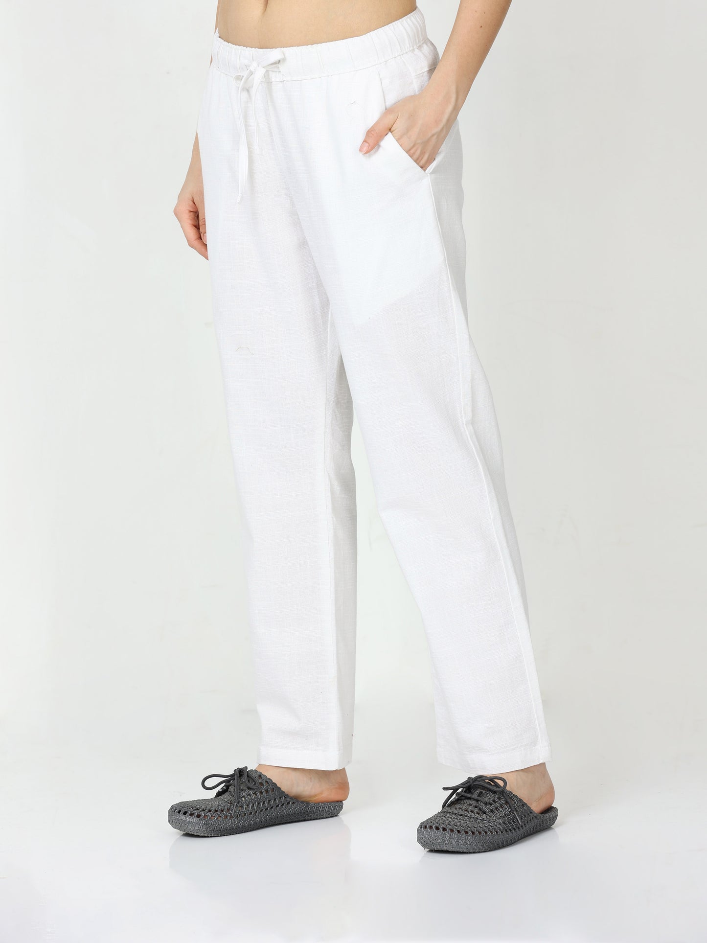 Women Lazy Linen White Pants