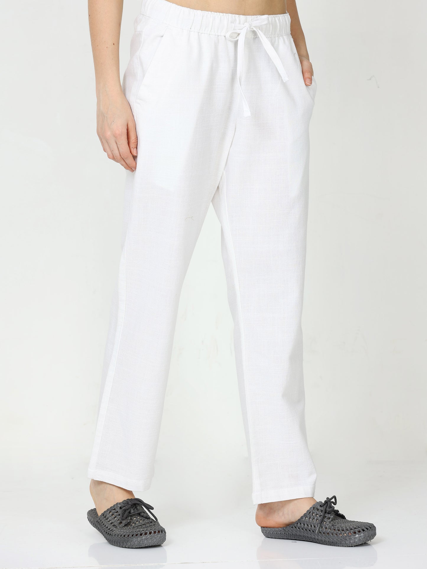 White Lazy Linen Pants For Women