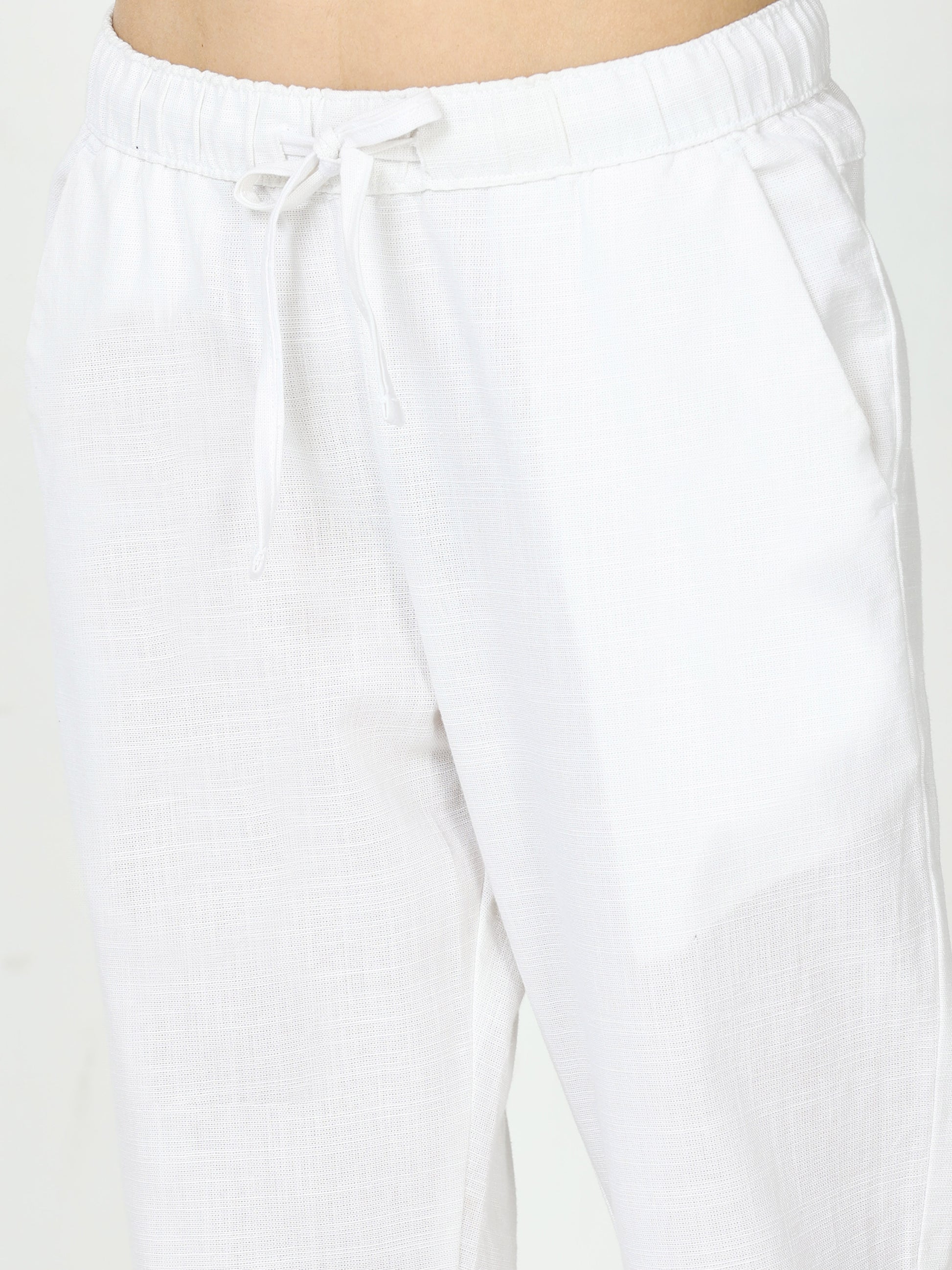 White Lazy Linen Pants For Women