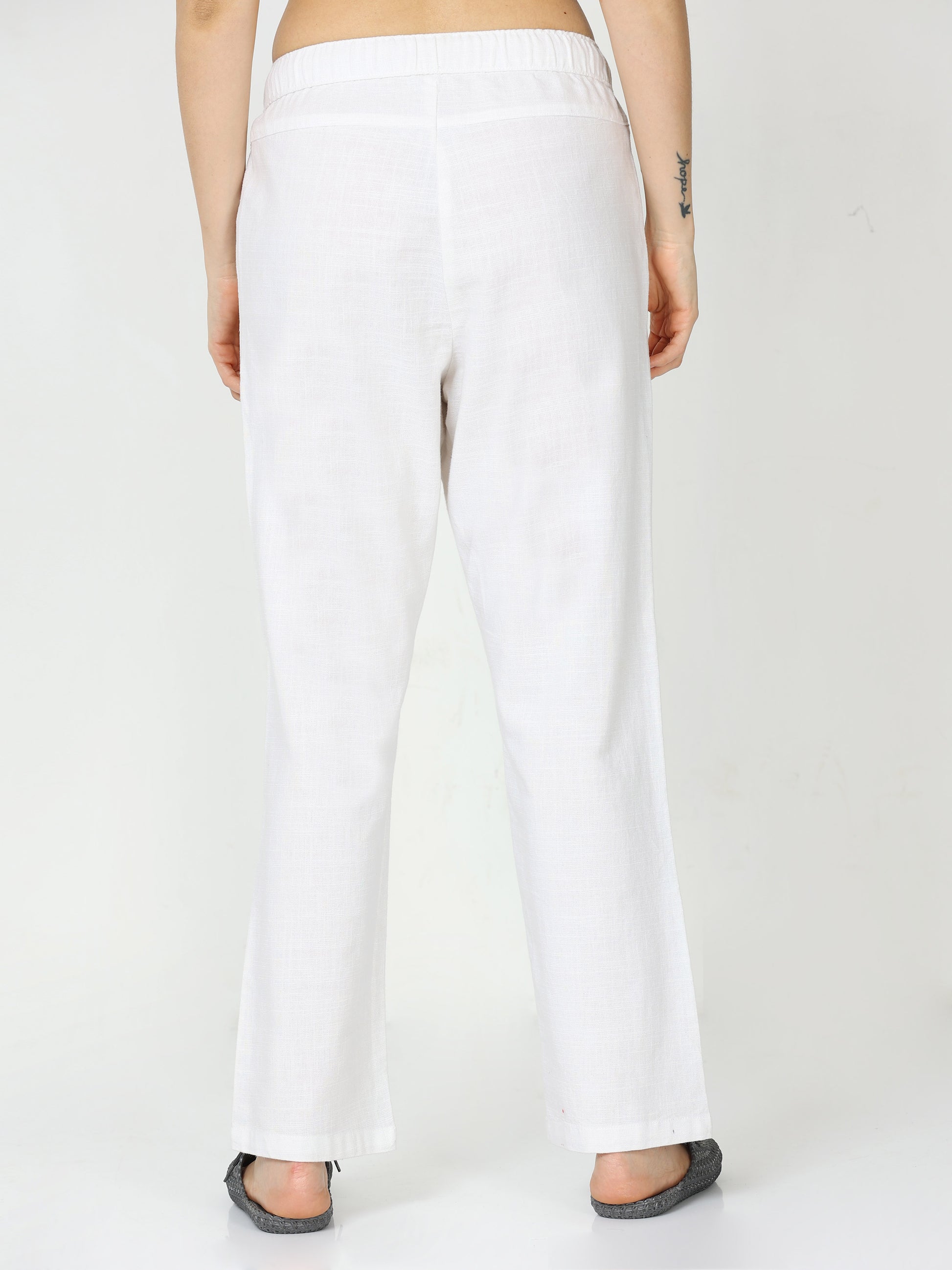 White Lazy Linen Pants For Women