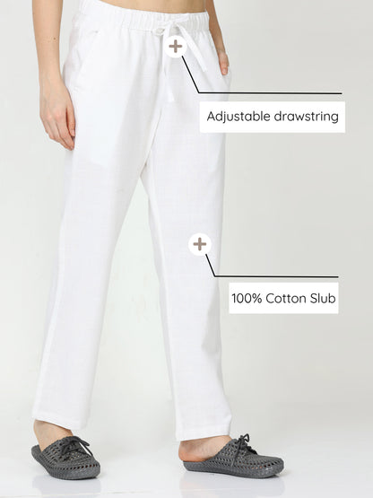 Women Lazy Linen White Pants
