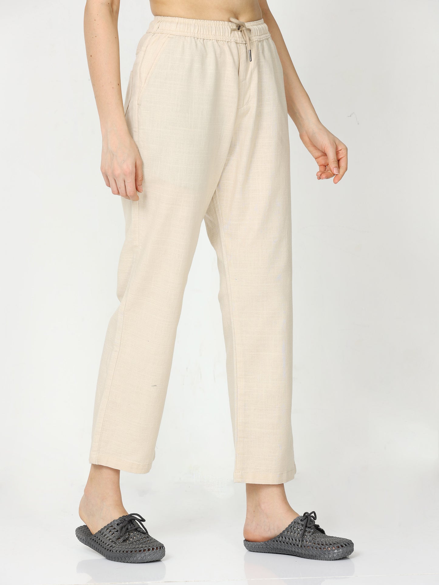 Beige Lazy Linen Pants For Womens