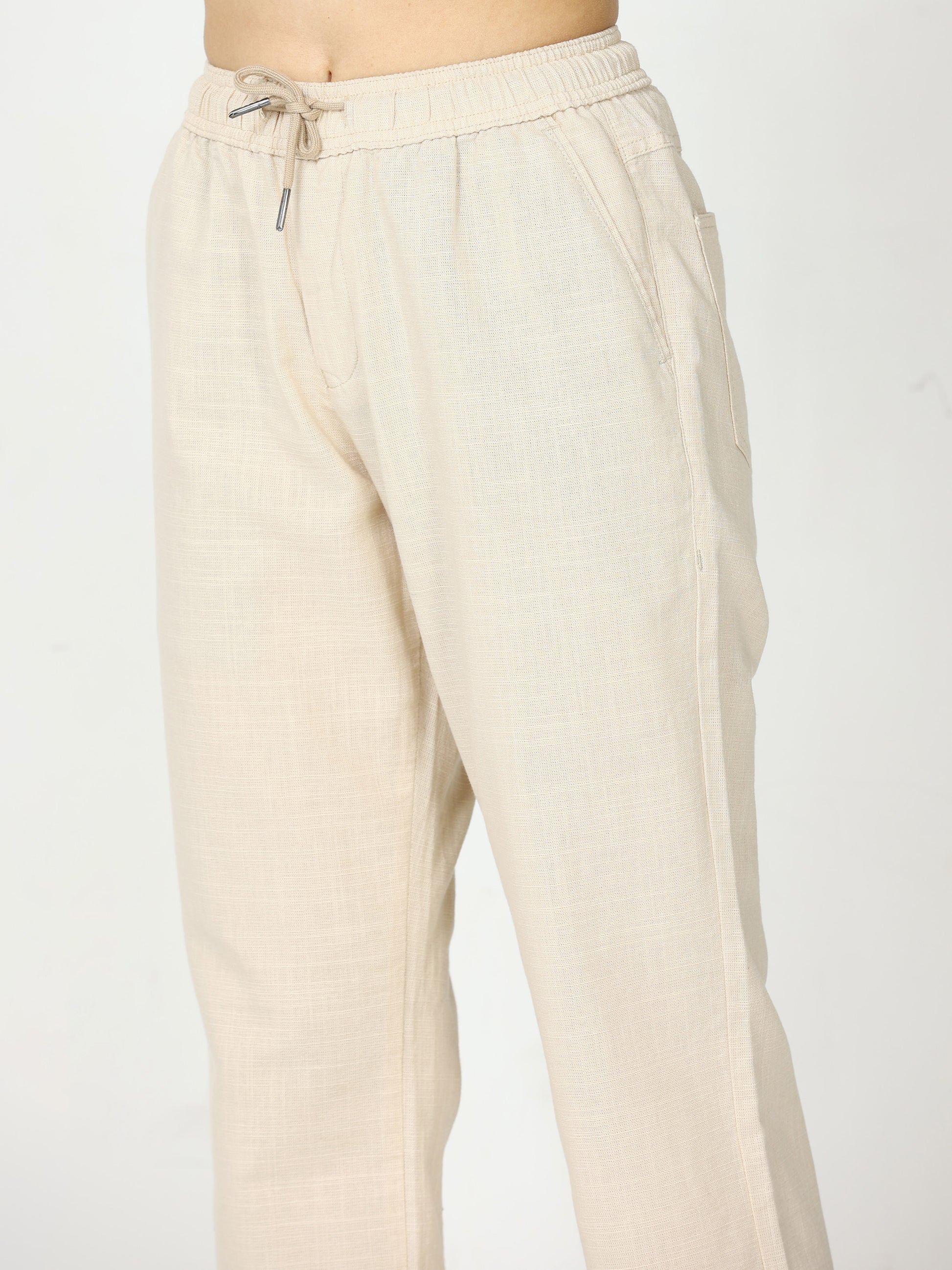 Beige Lazy Linen Pants For Womens