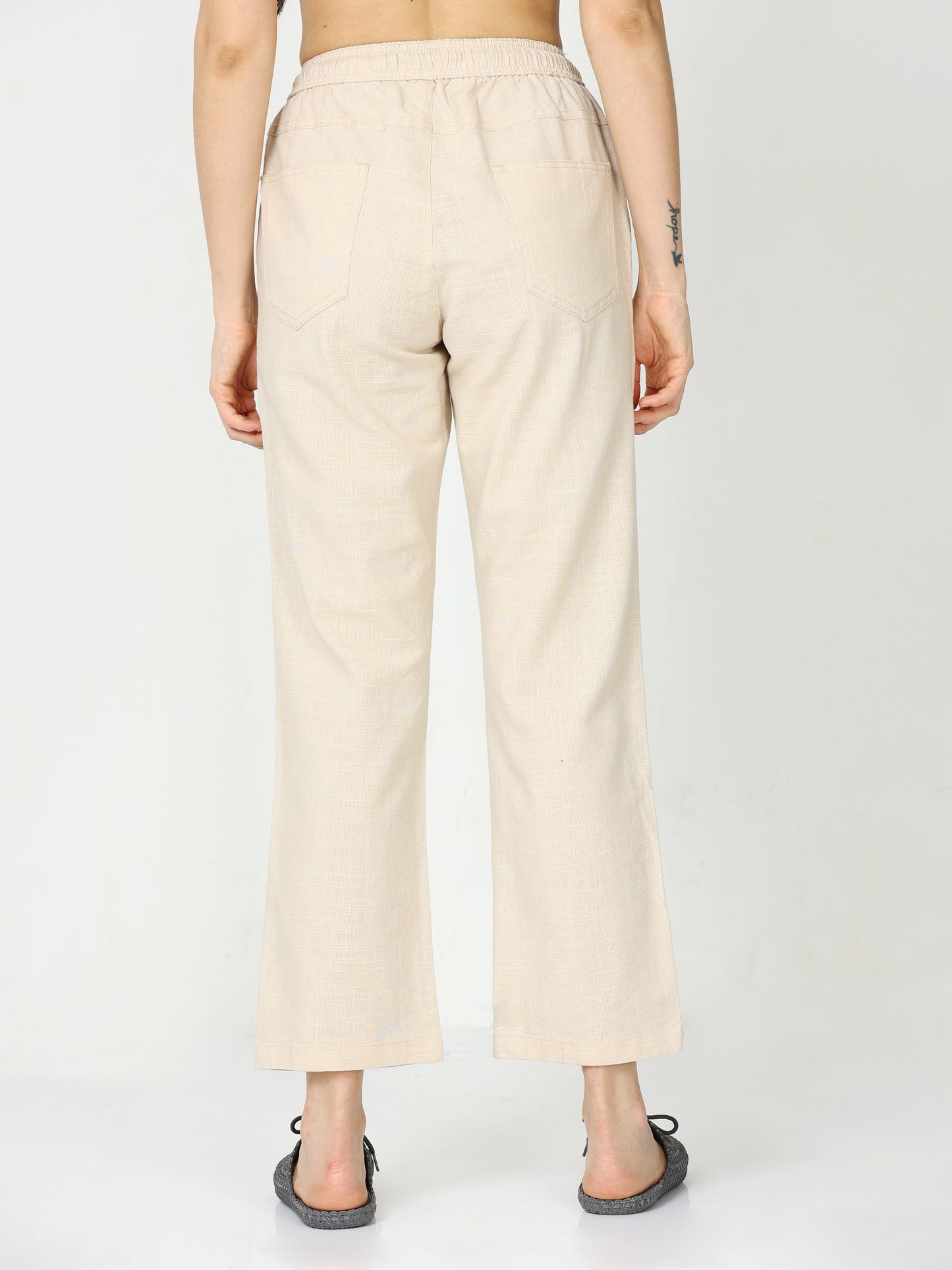 Beige Lazy Linen Pants For Womens