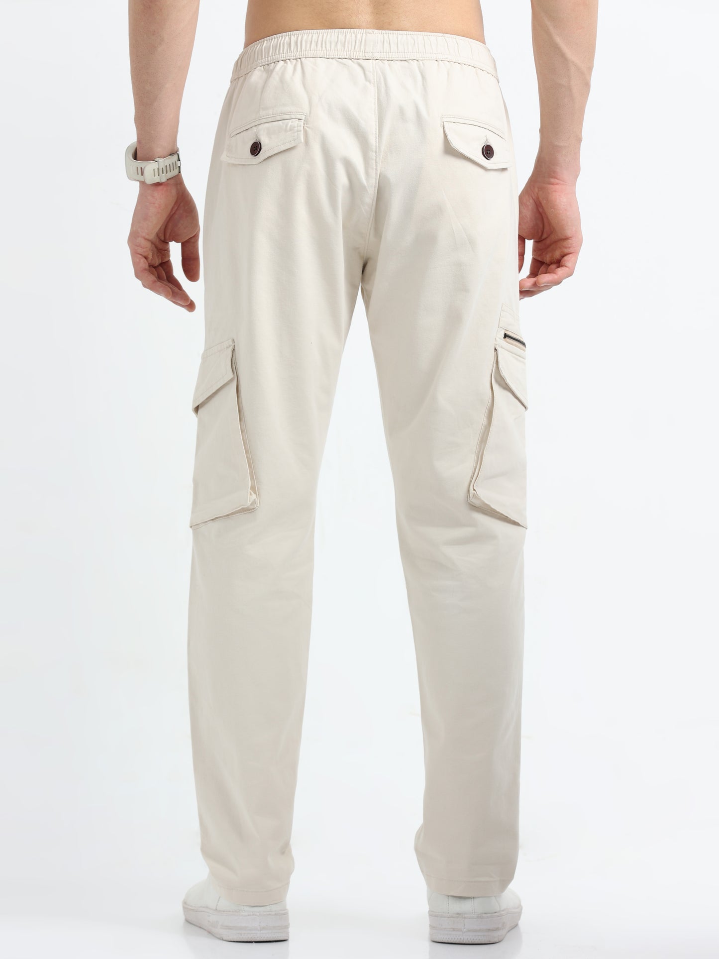 Zipper Cream Cargo Pants Men