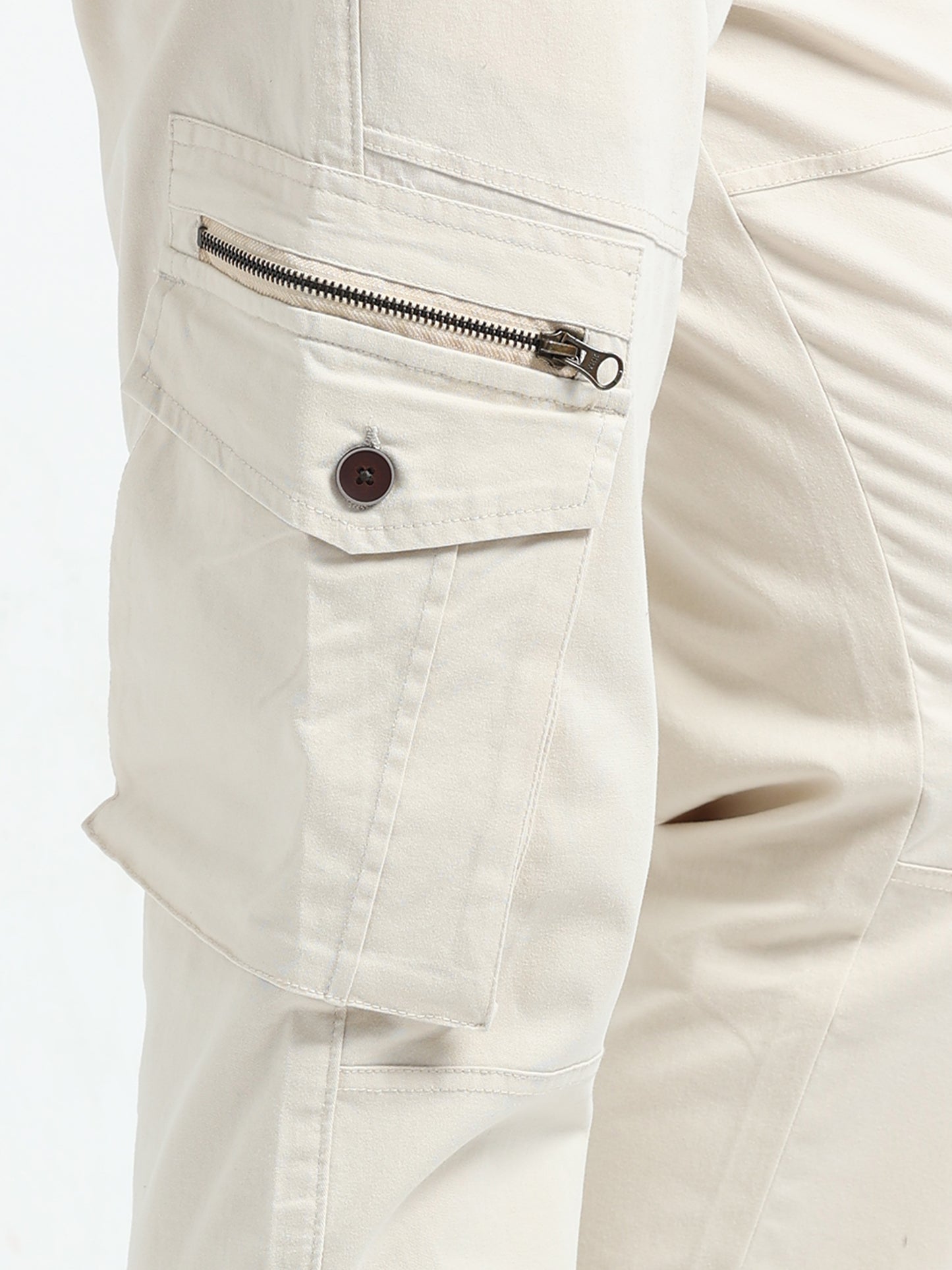 Zipper Cream Cargo Pants Men