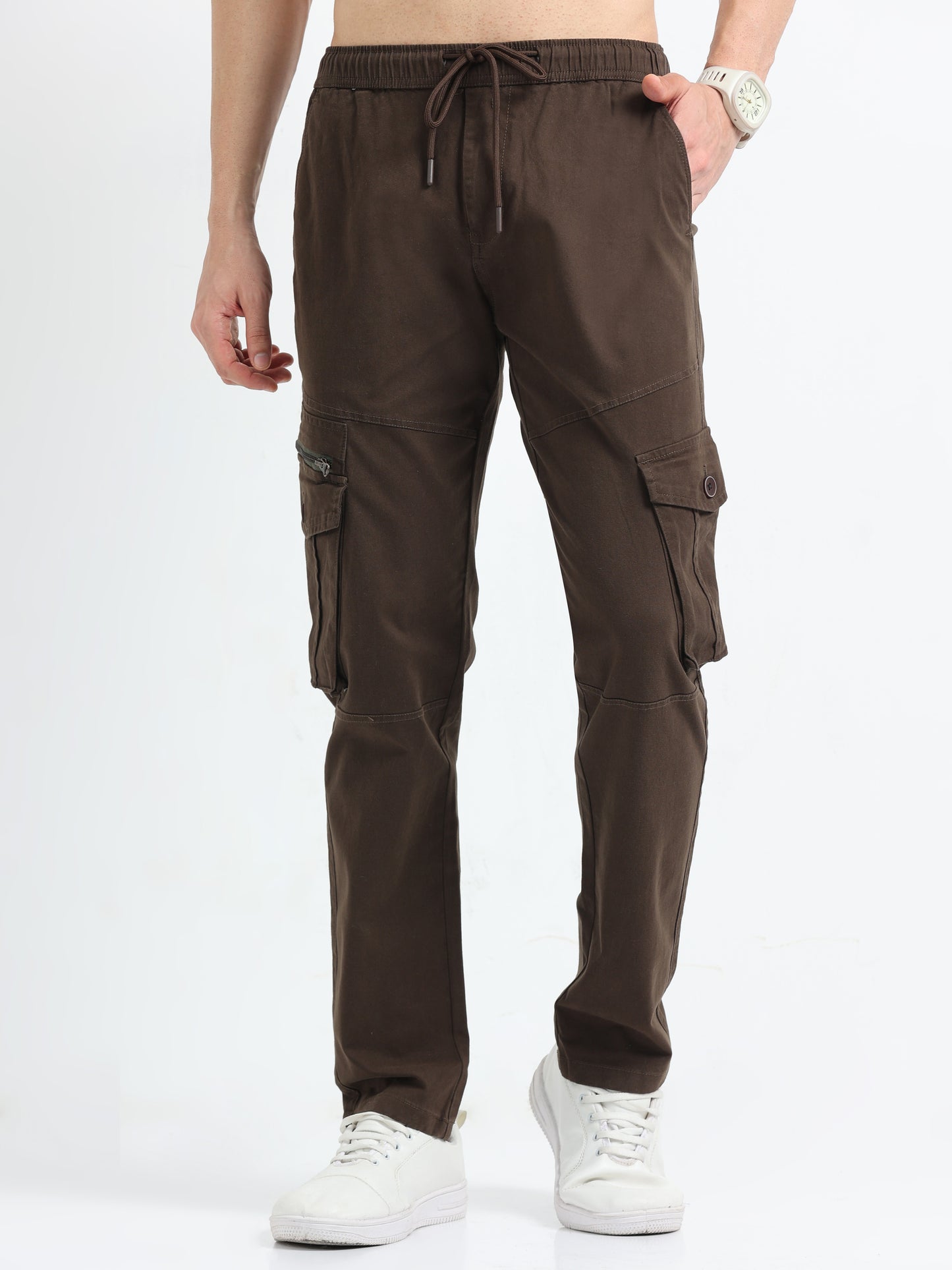 Zipper Brown Cargo Pants for Men