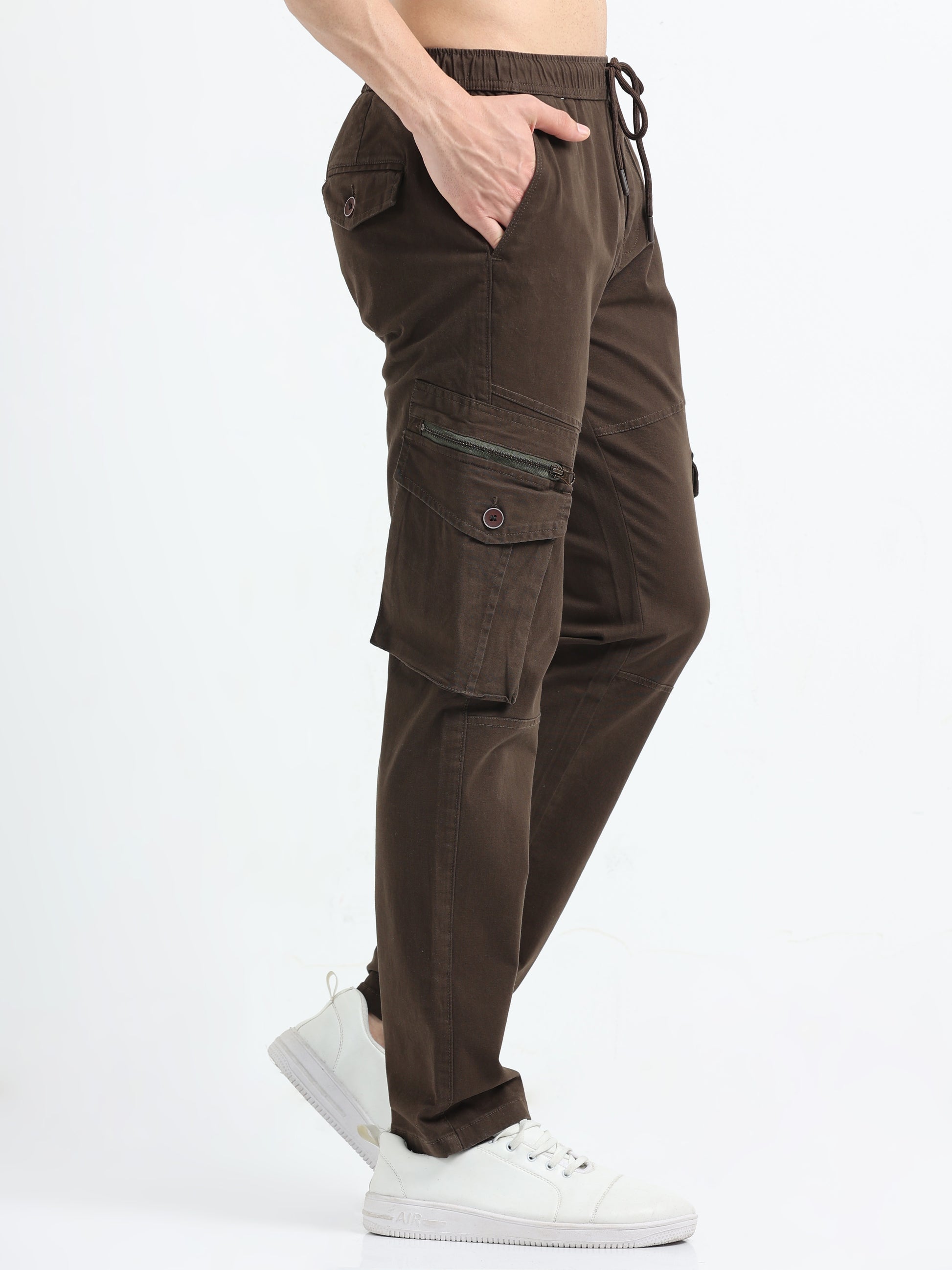 Zipper Brown Cargo Pants for Men