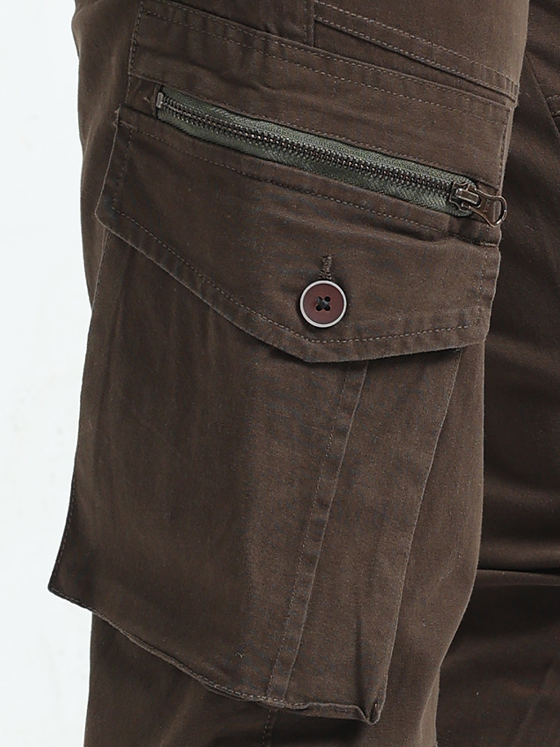 Zipper Brown Cargo Pants for Men