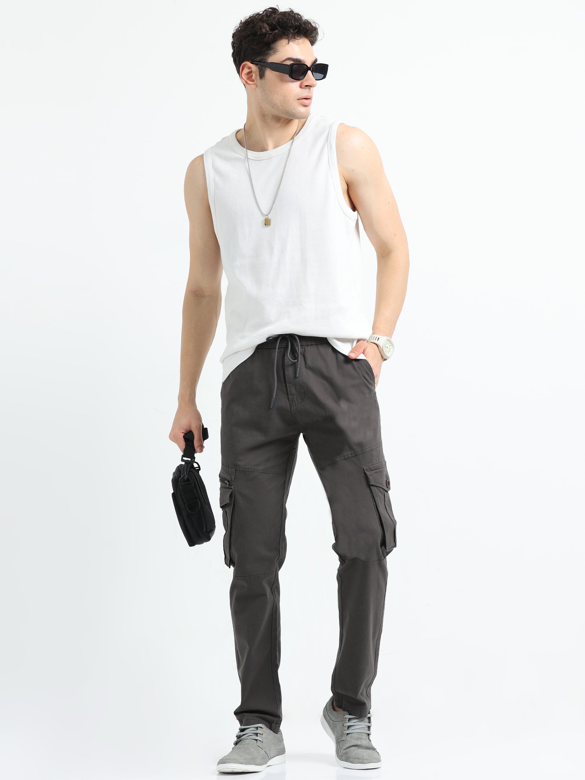 Zipper Cargo Pants Grey for Men