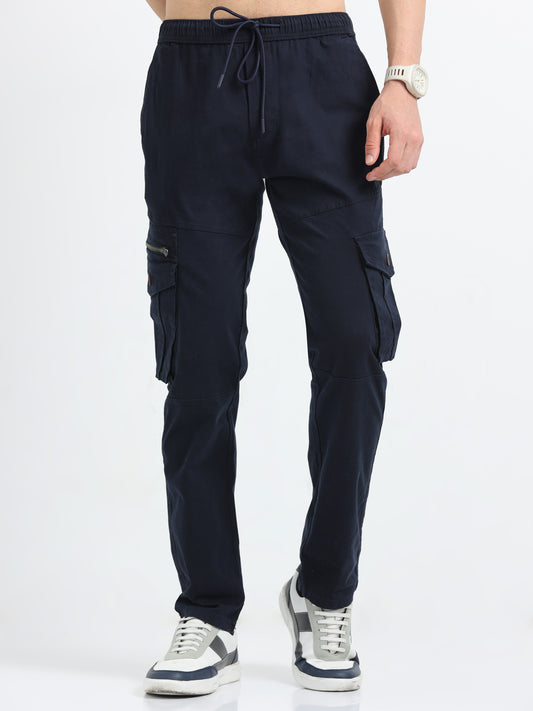 Navy Mens Cargo Pants with Zipper Pockets