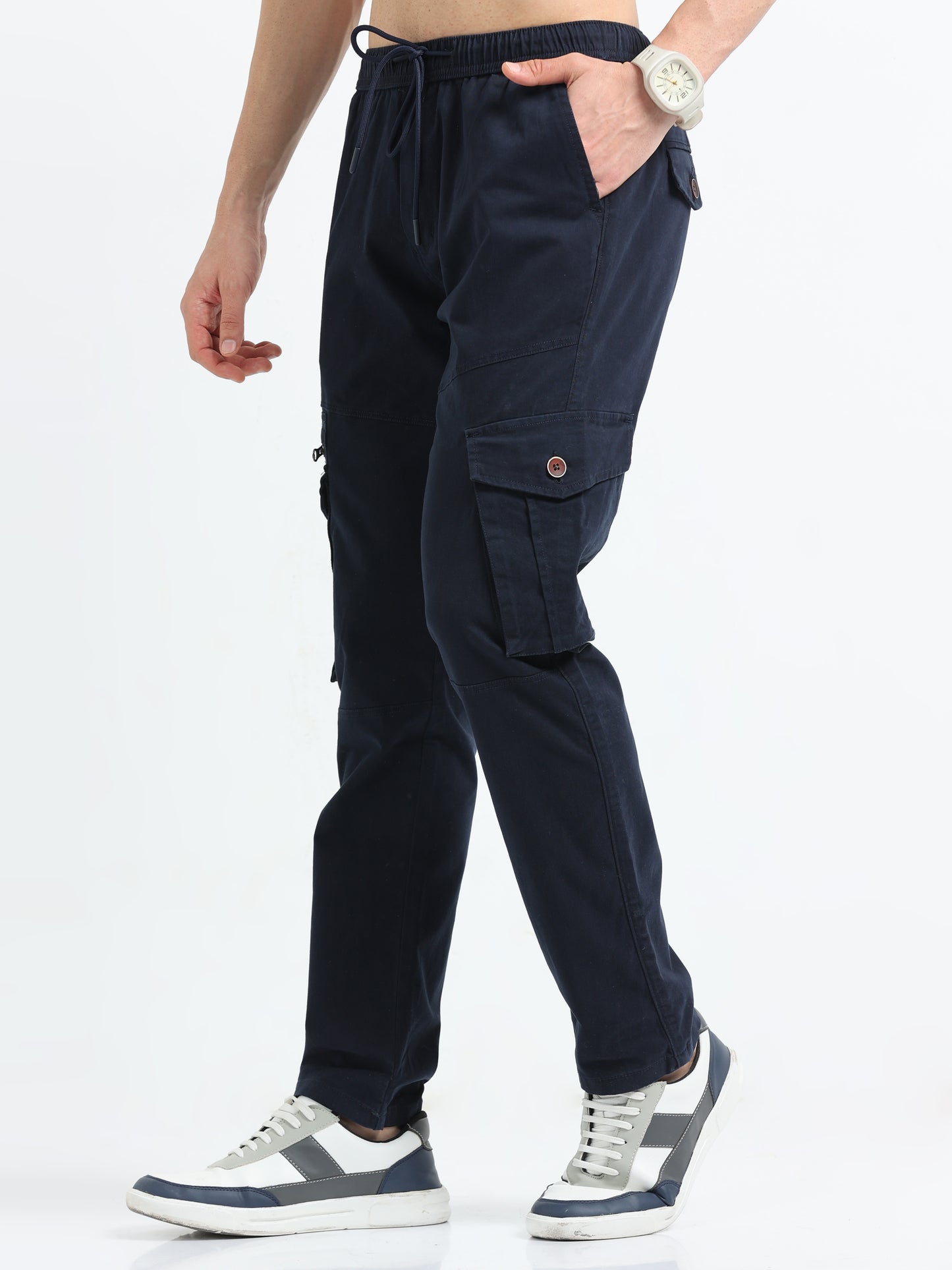 Navy Mens Cargo Pants with Zipper Pockets