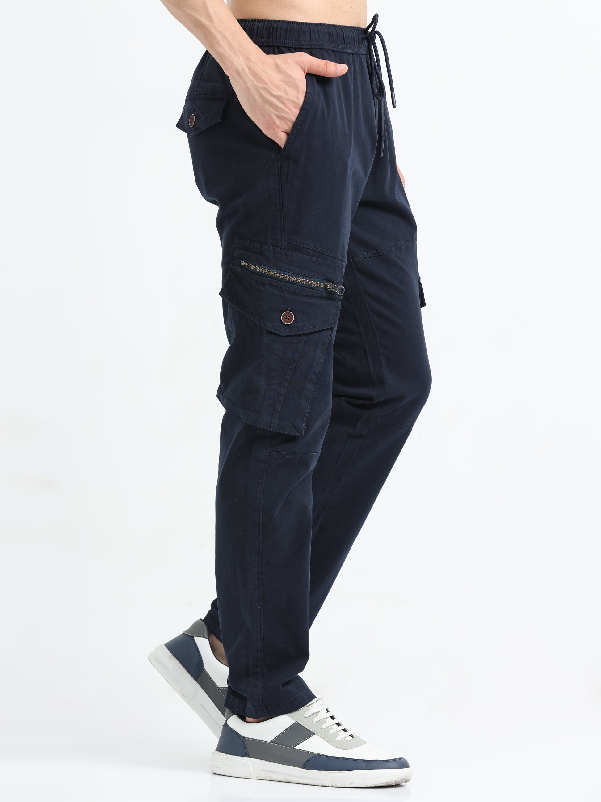 Navy Mens Cargo Pants with Zipper Pockets