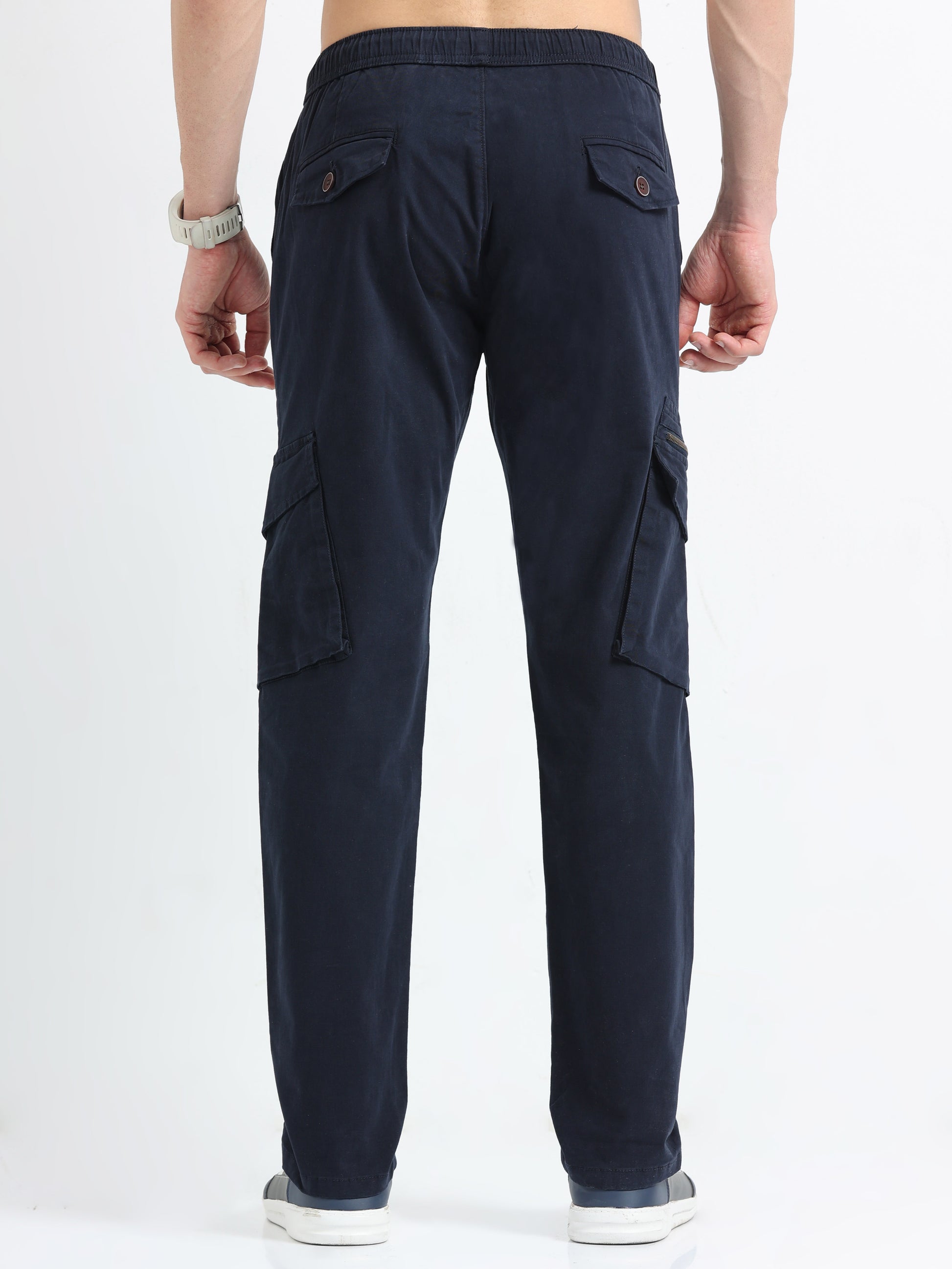 Navy Mens Cargo Pants with Zipper Pockets