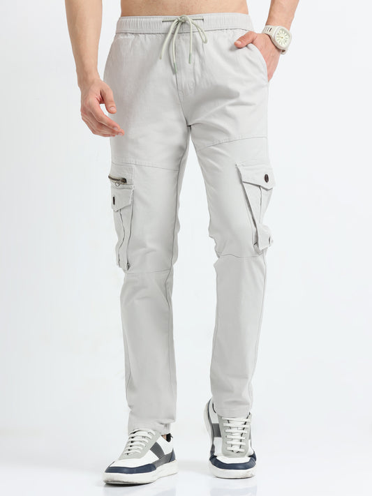 Stone Cargo Pants with Zipper Pockets for Men