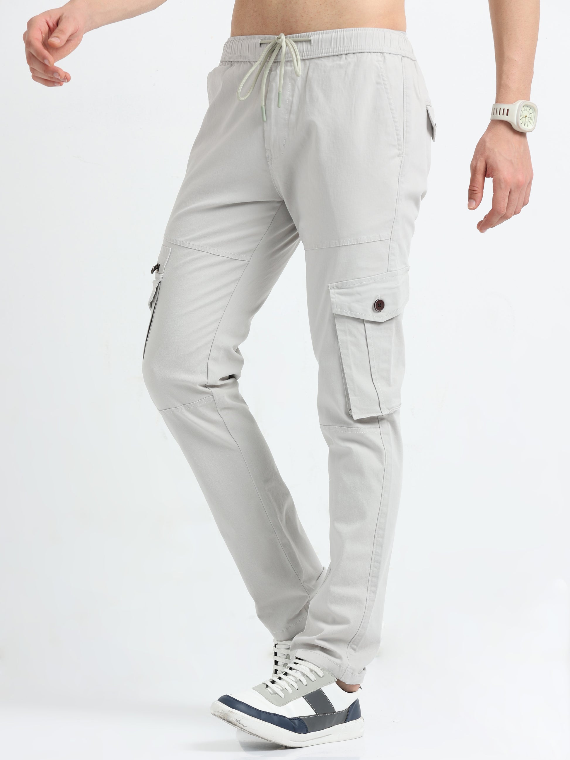 Stone Cargo Pants with Zipper Pockets for Men