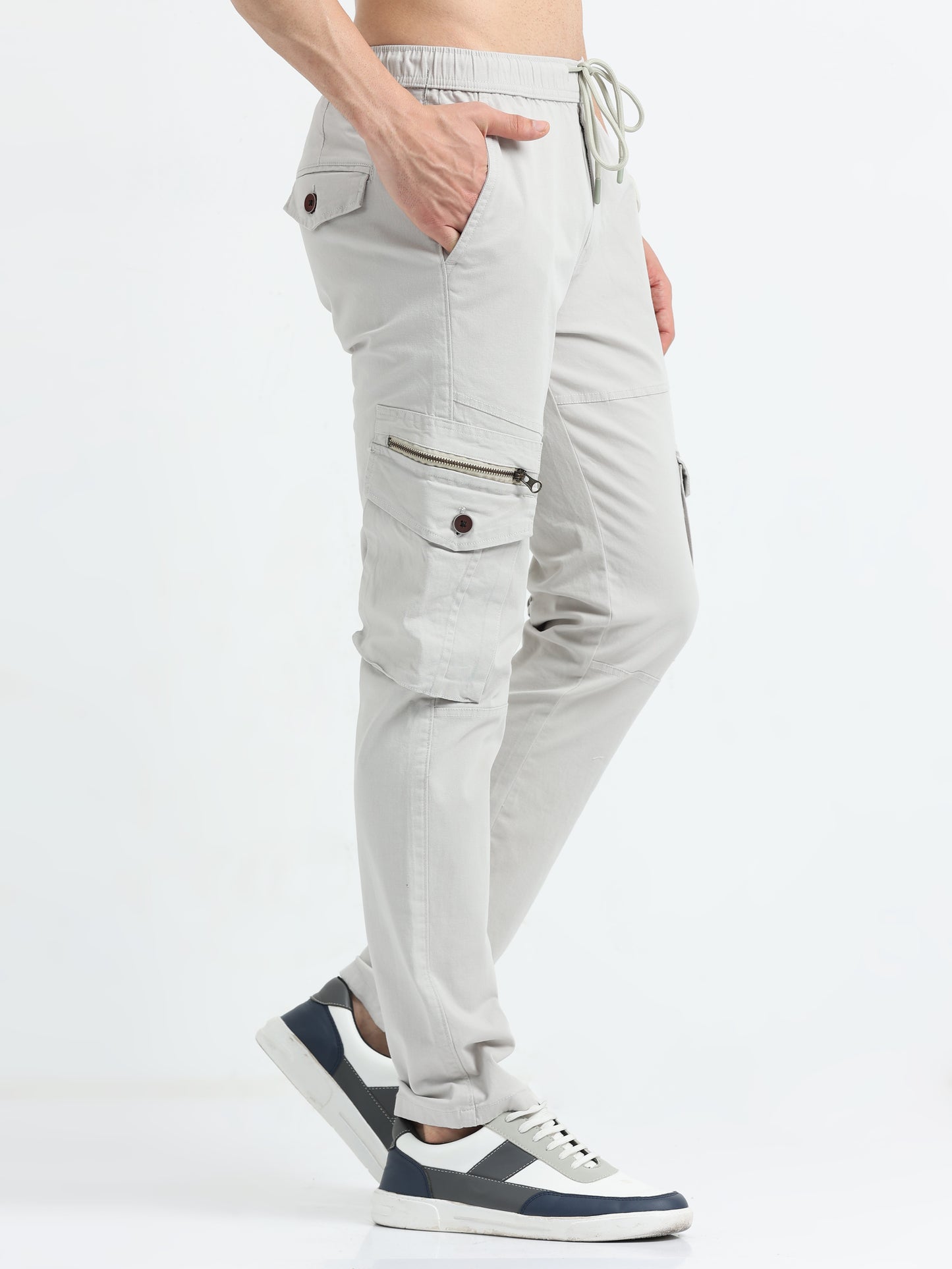 Stone Cargo Pants with Zipper Pockets for Men