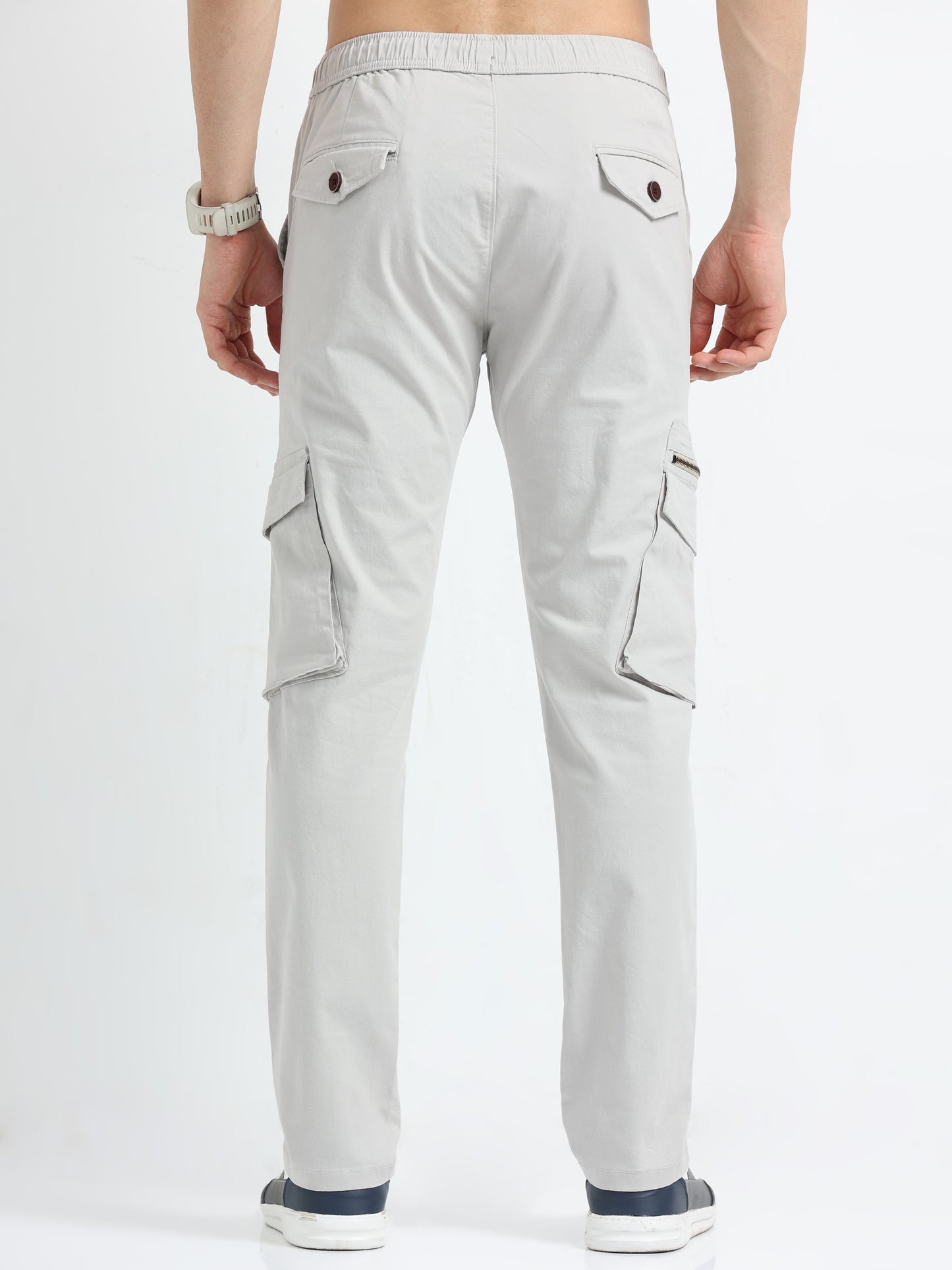 Stone Cargo Pants with Zipper Pockets for Men