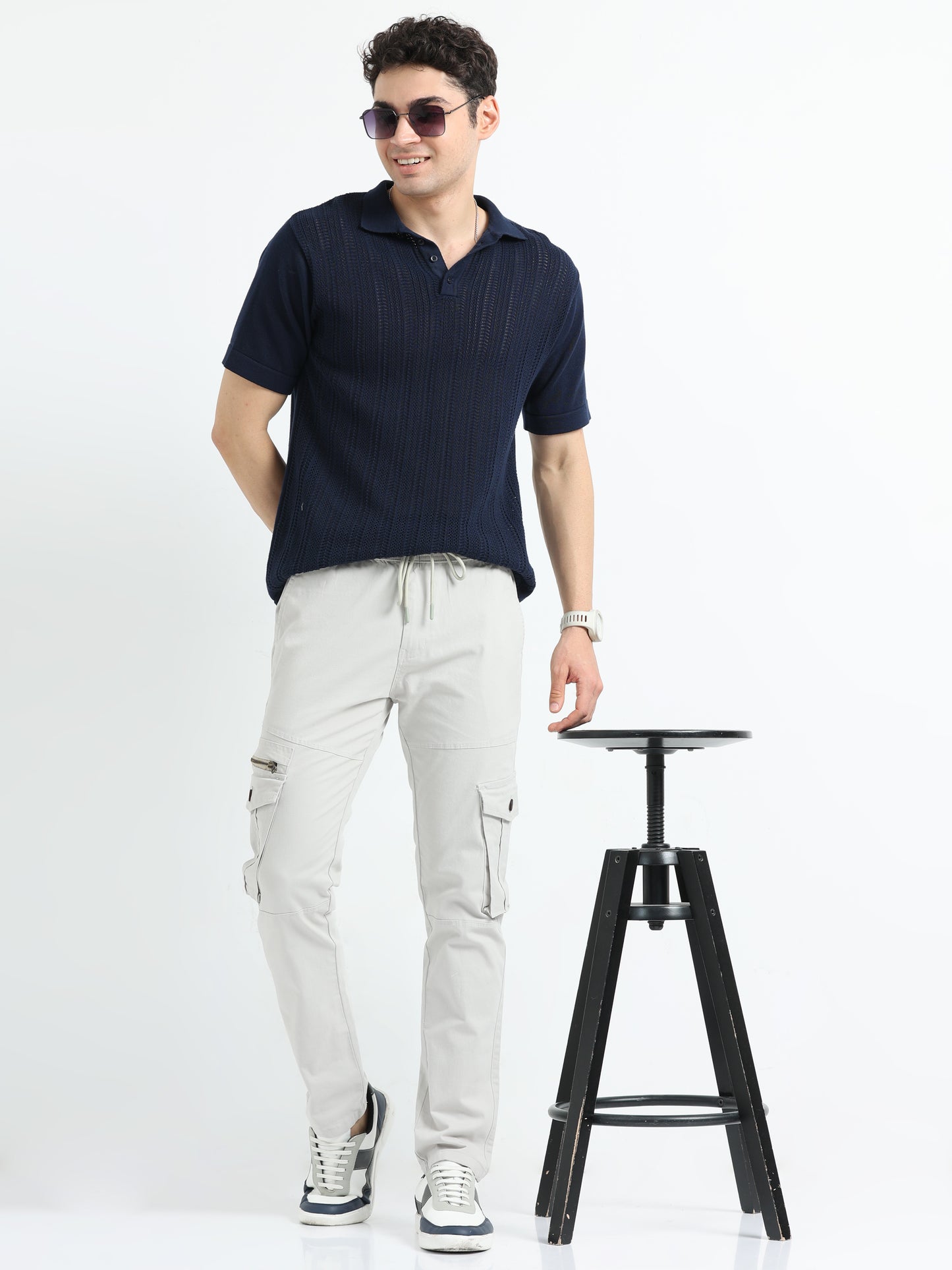 Stone Cargo Pants with Zipper Pockets for Men