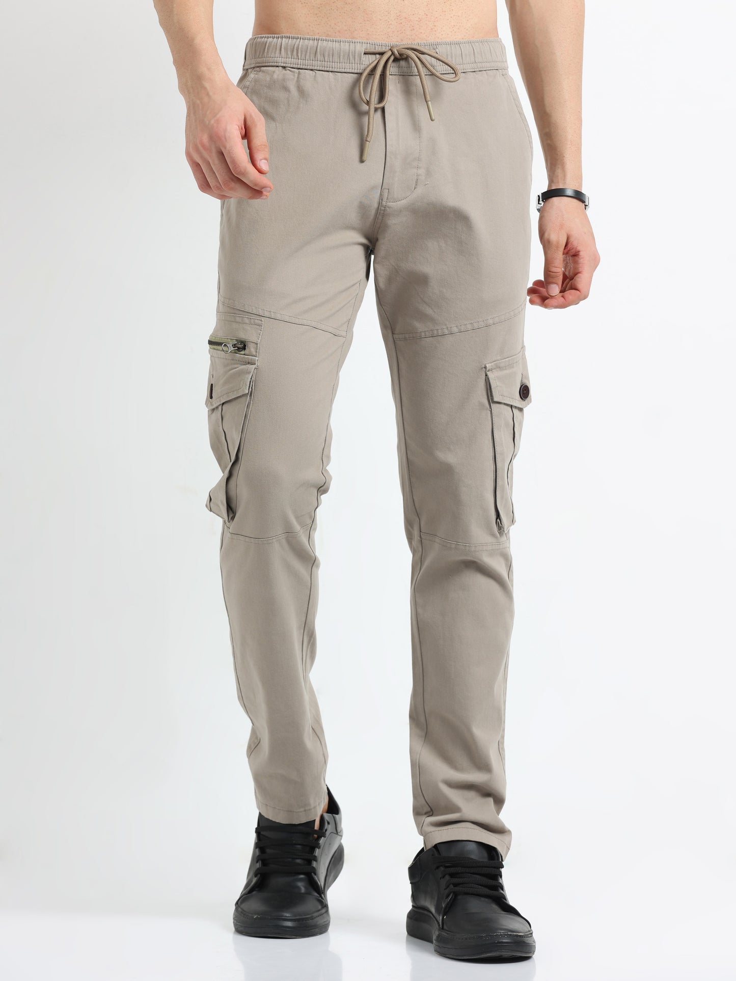 Khaki Zipper Cargo Pants Mens