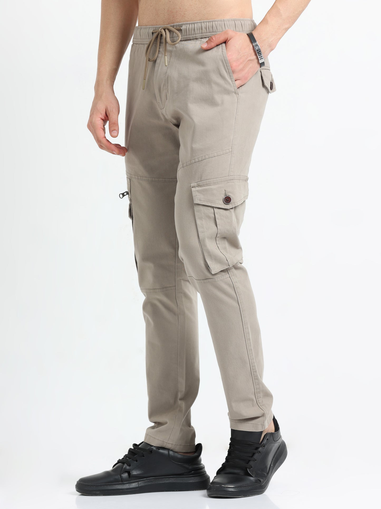 Khaki Zipper Cargo Pants Mens