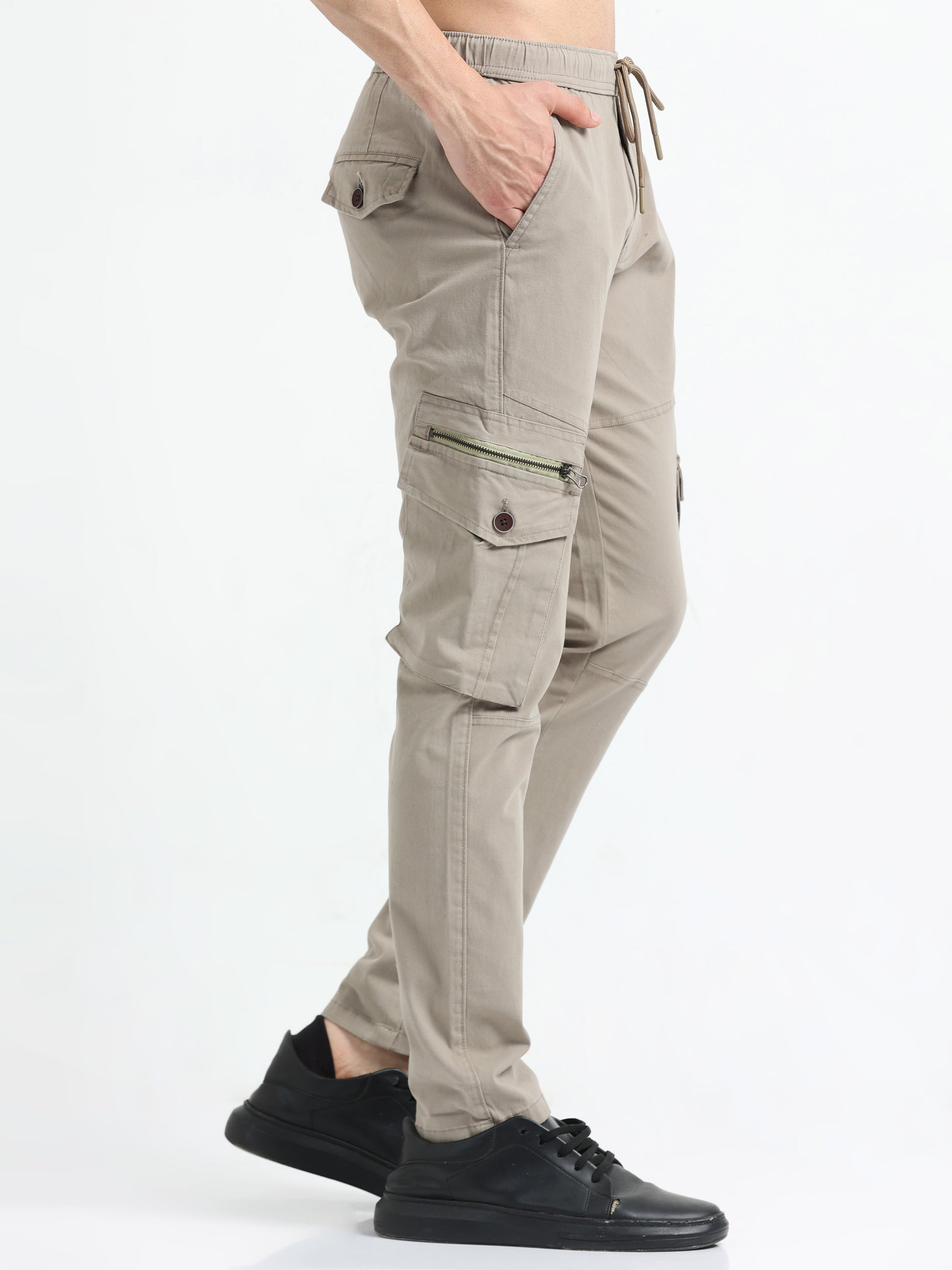 Khaki Zipper Cargo Pants Mens