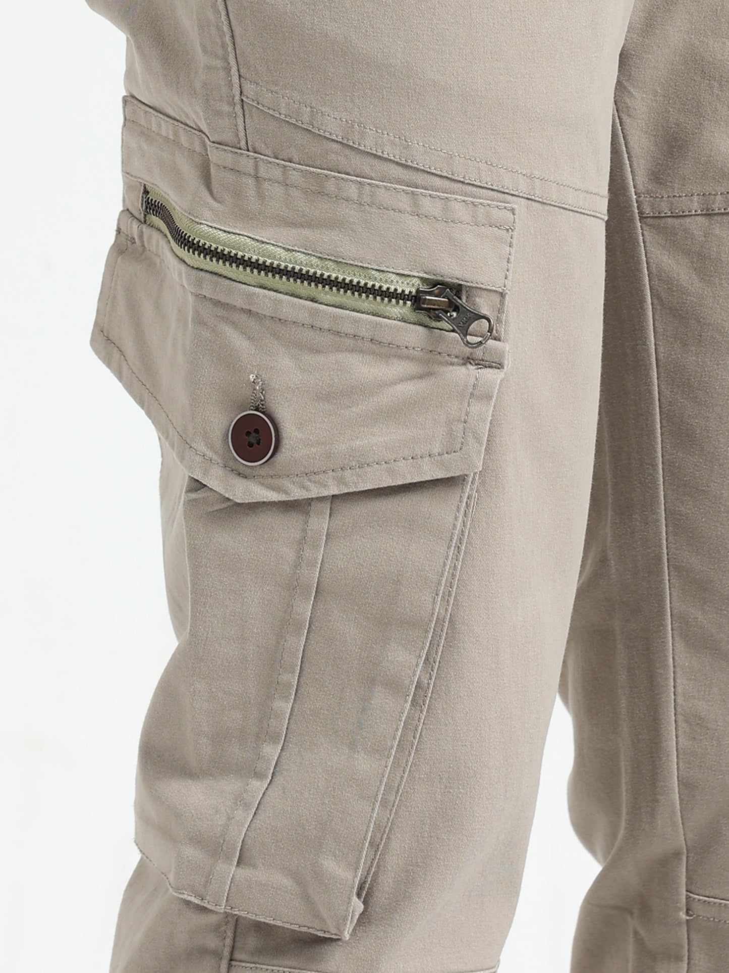 Khaki Zipper Cargo Pants Mens