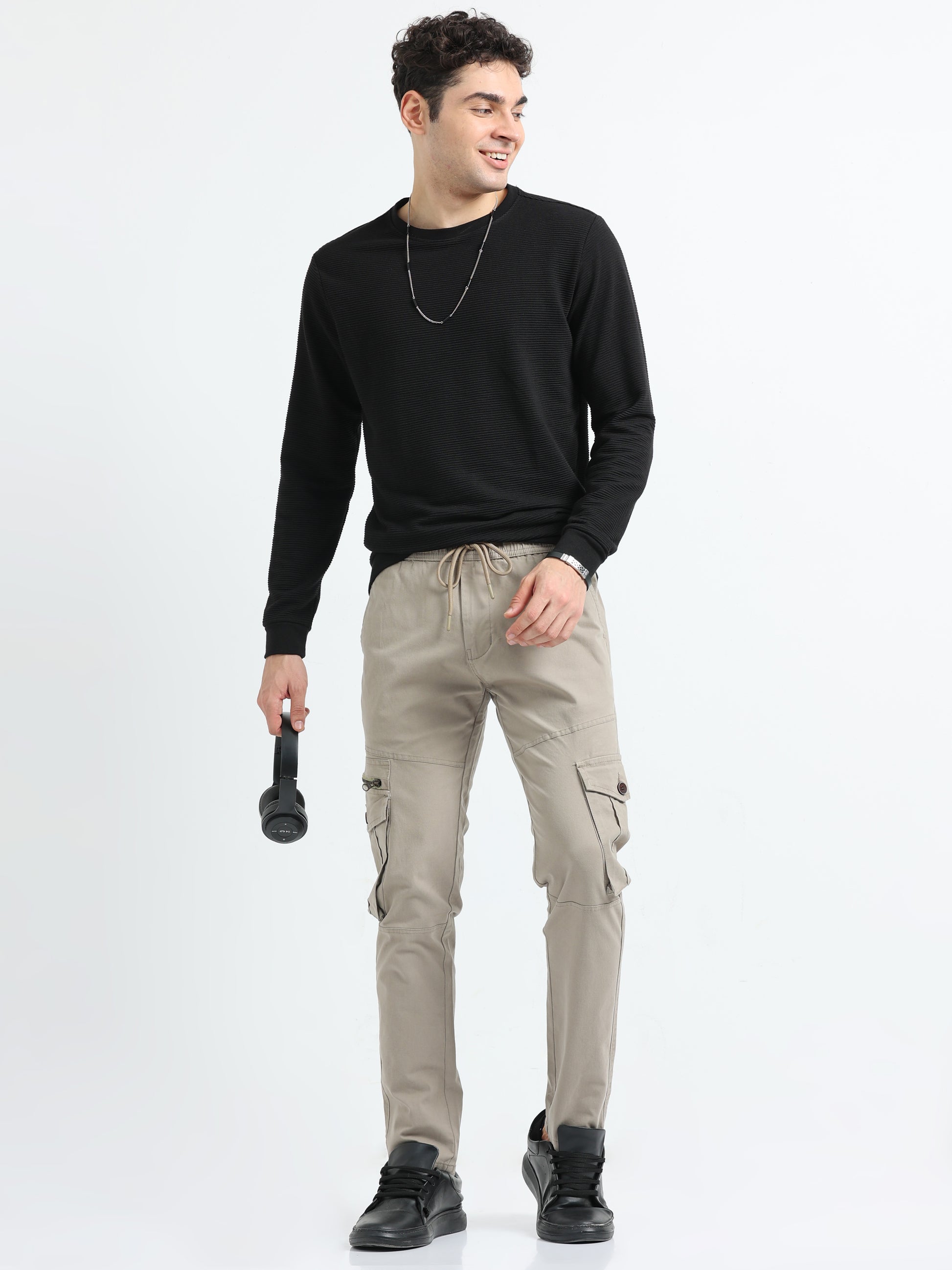 Khaki Zipper Cargo Pants Mens