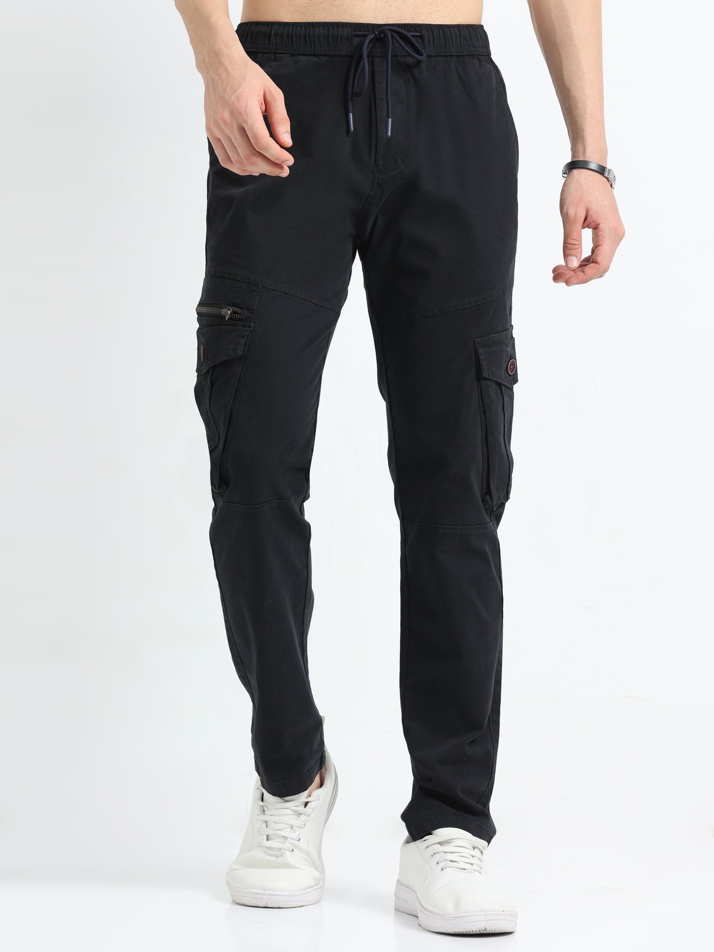 Black Zipper Cargo Pants for Men