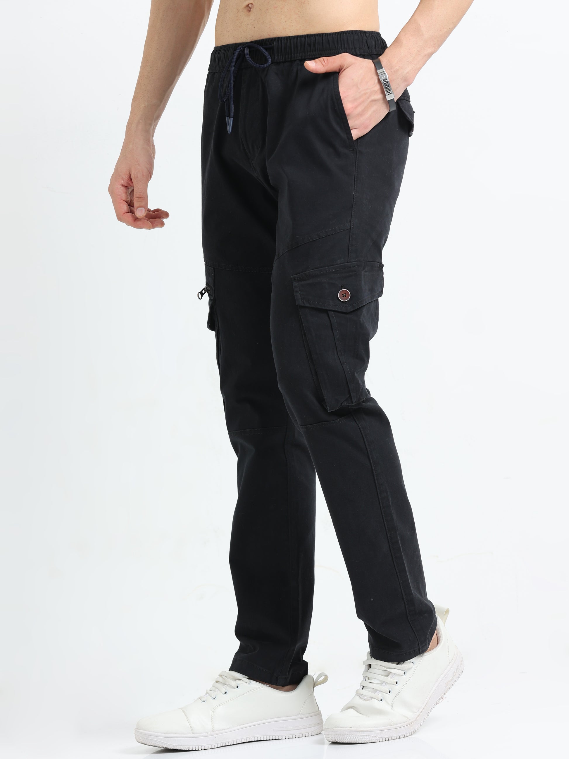 Black Zipper Cargo Pants for Men