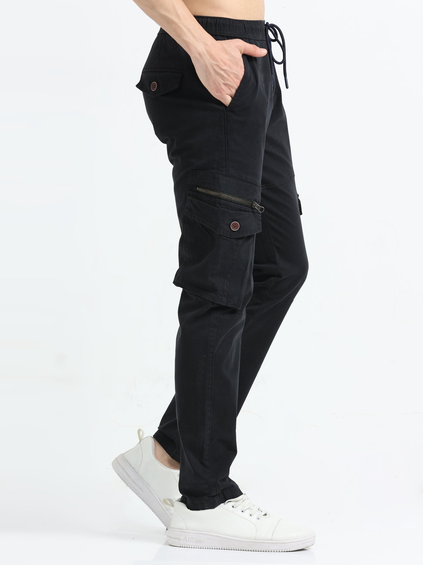 Black Zipper Cargo Pants for Men