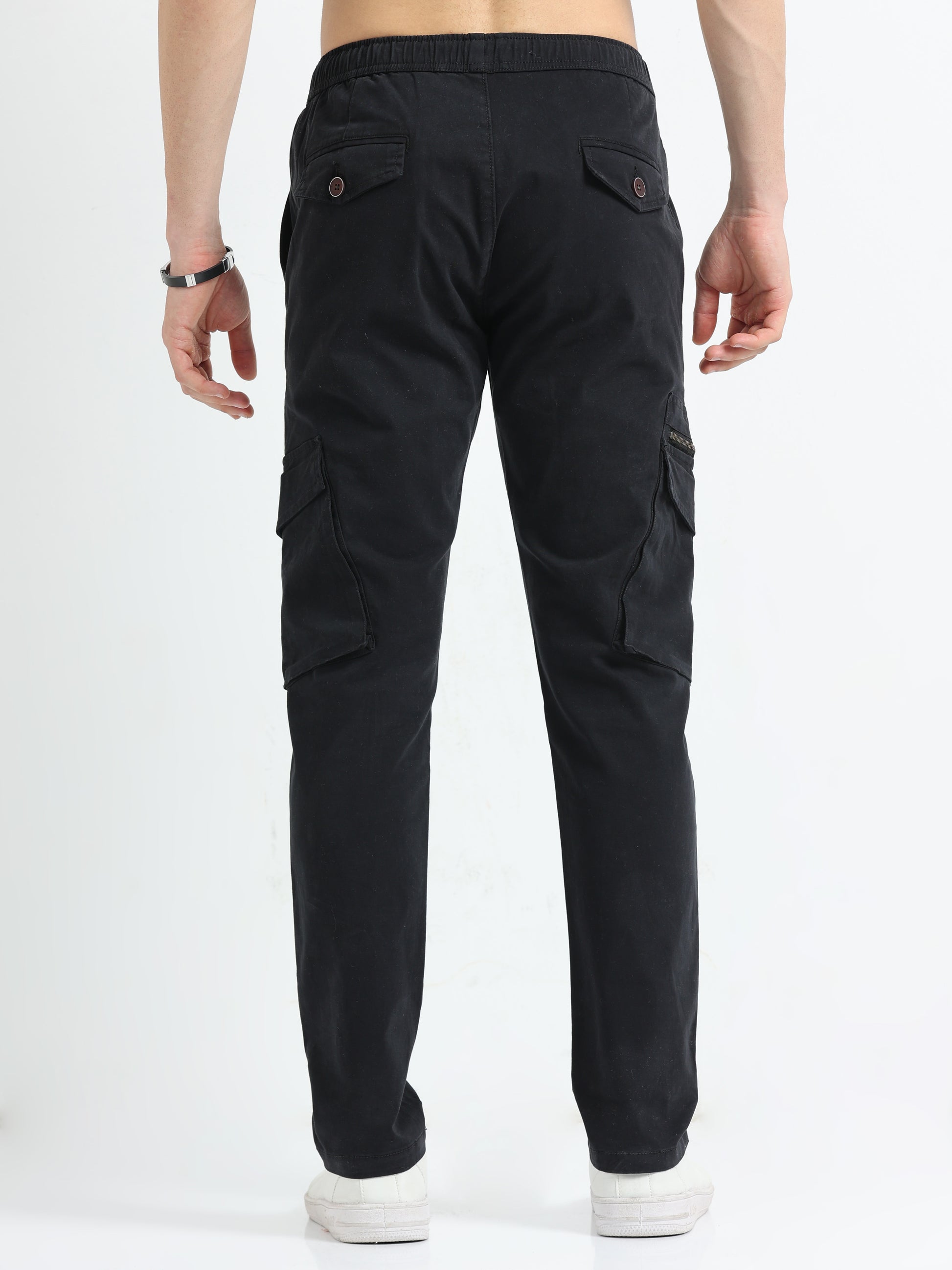 Black Zipper Cargo Pants for Men