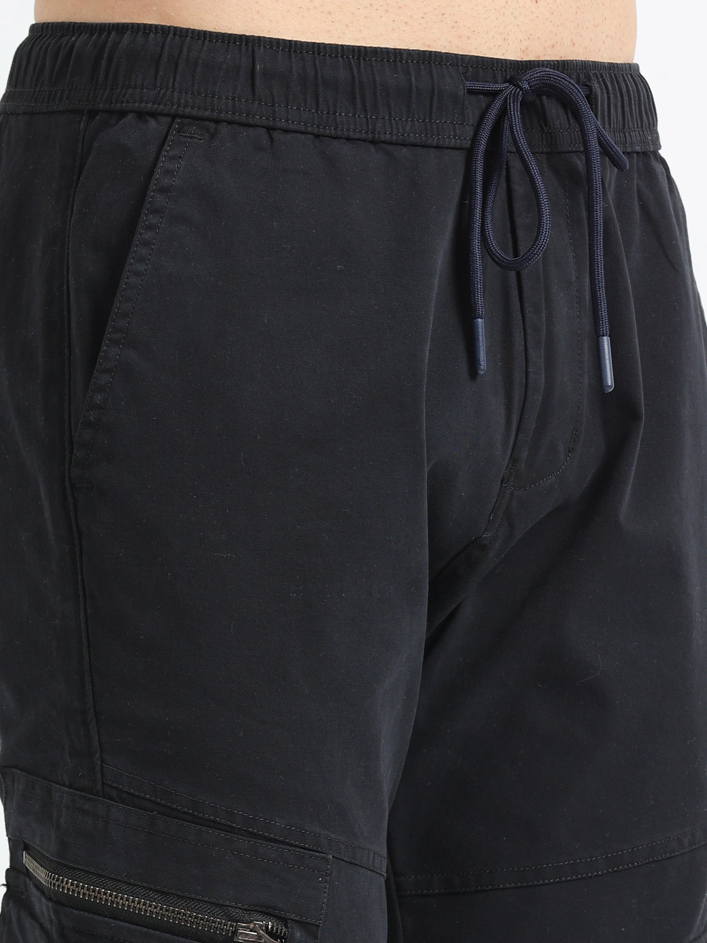 Black Zipper Cargo Pants for Men