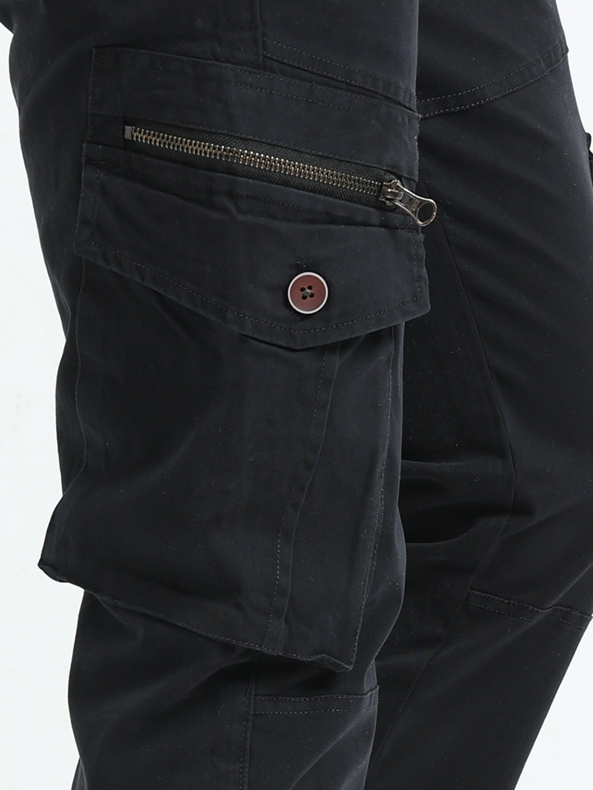 Black Zipper Cargo Pants for Men