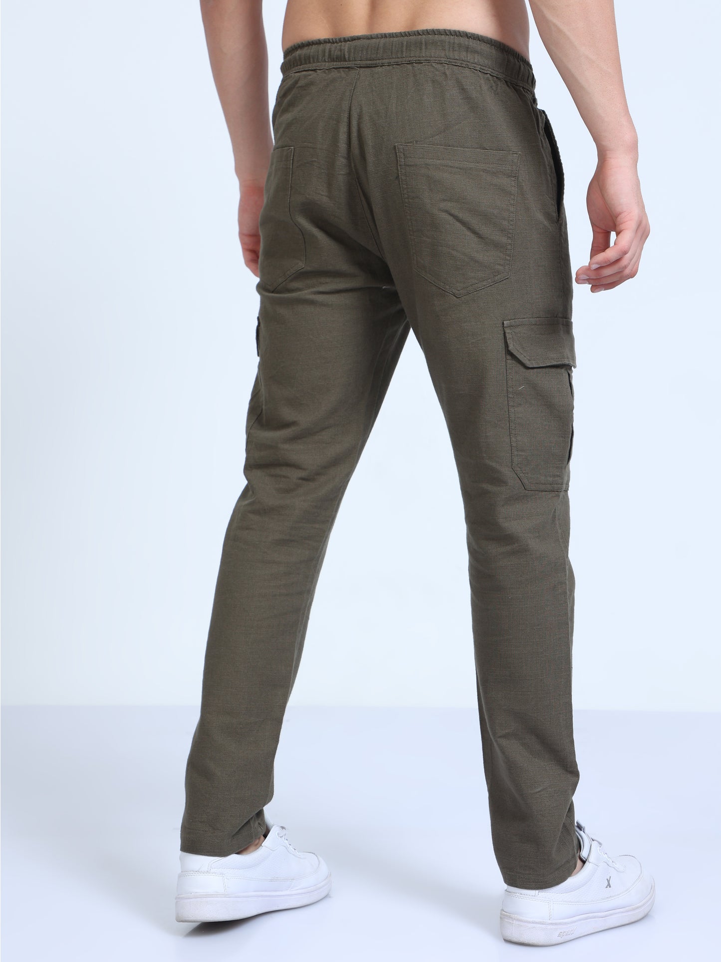 Olive Casual Linen Pants For Mens