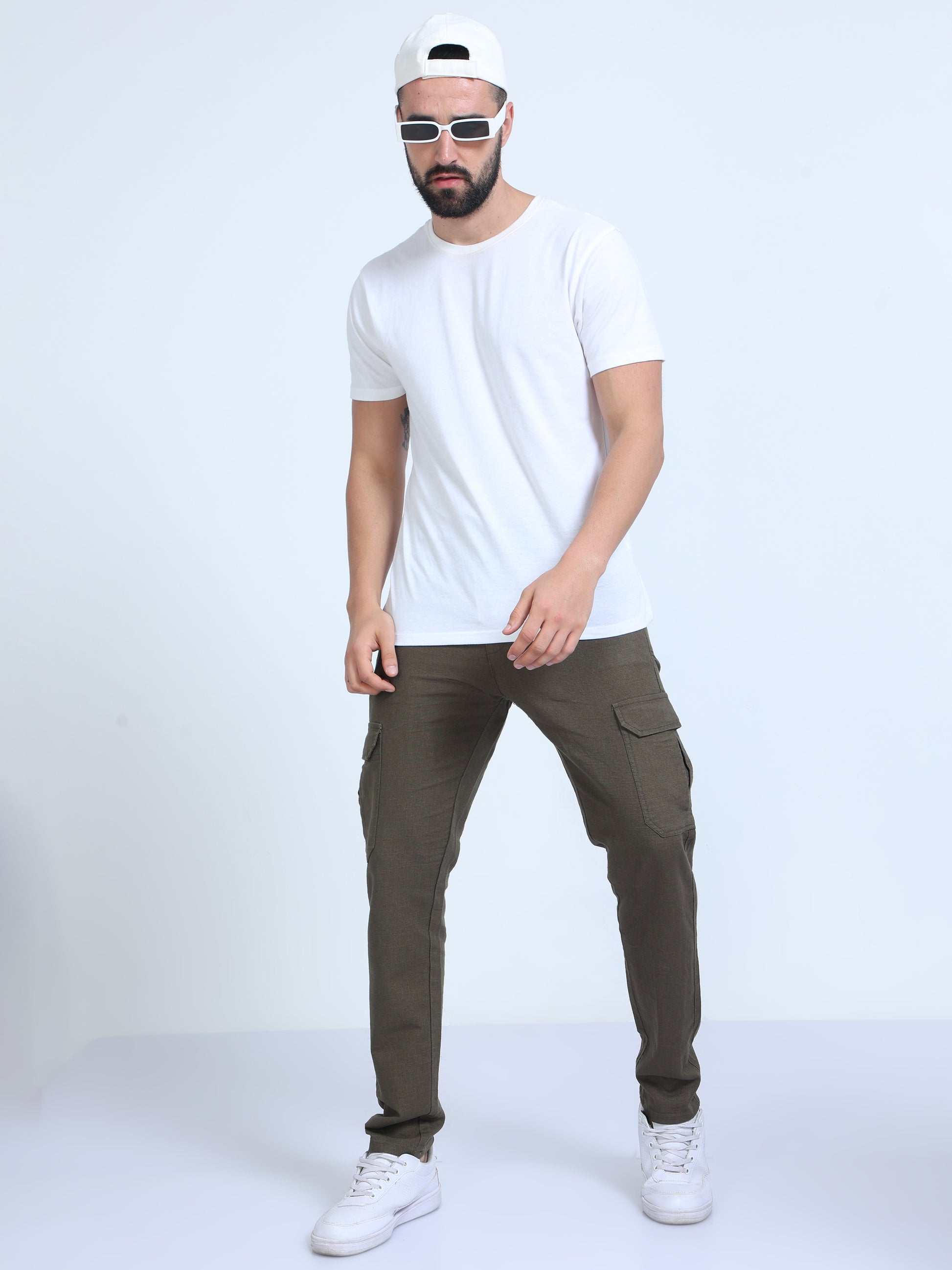 Olive Casual Linen Pants For Mens