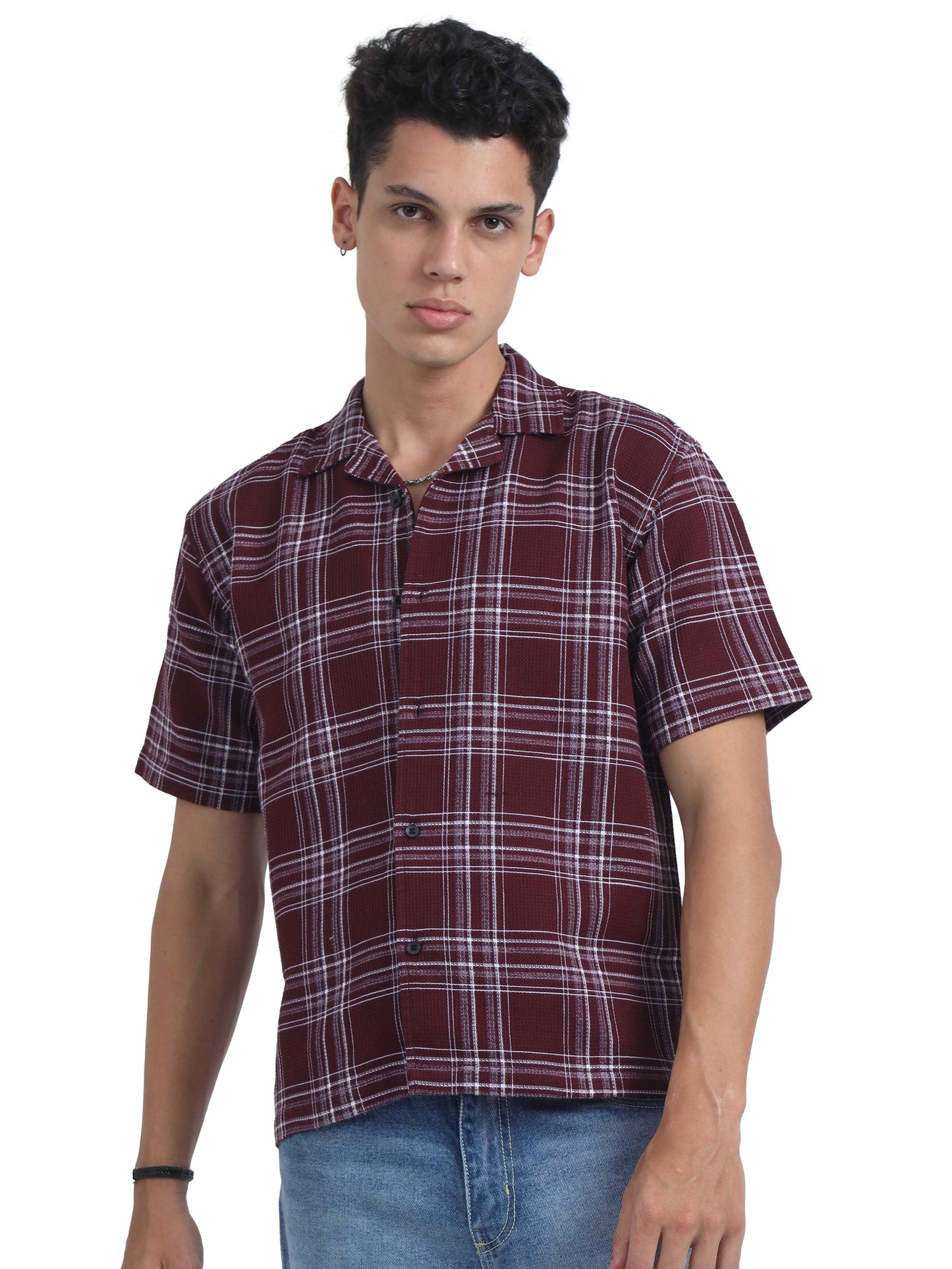 Jacquard Oversized Plaid Shirt For Mens