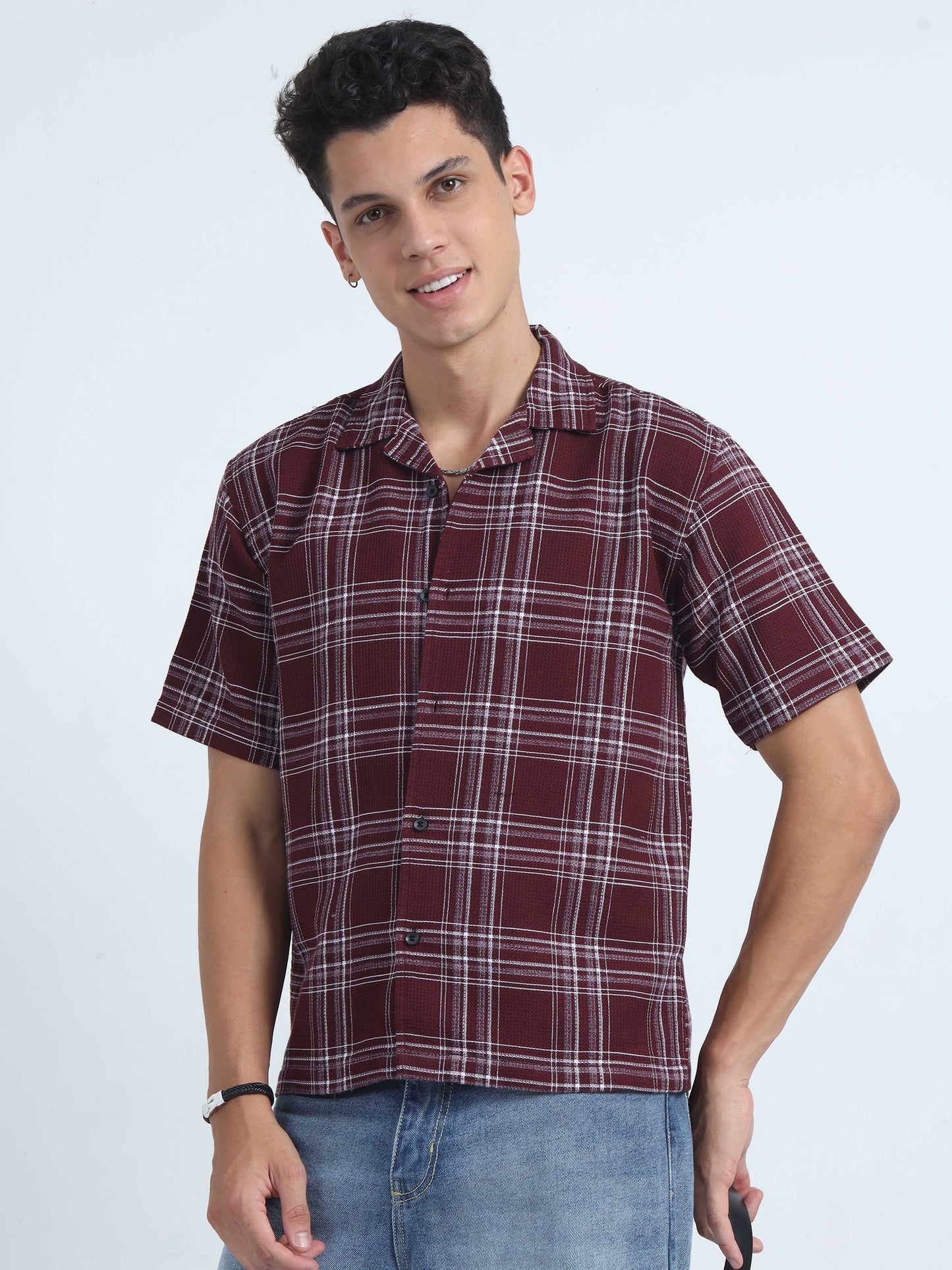 Jacquard Oversized Plaid Shirt For Mens