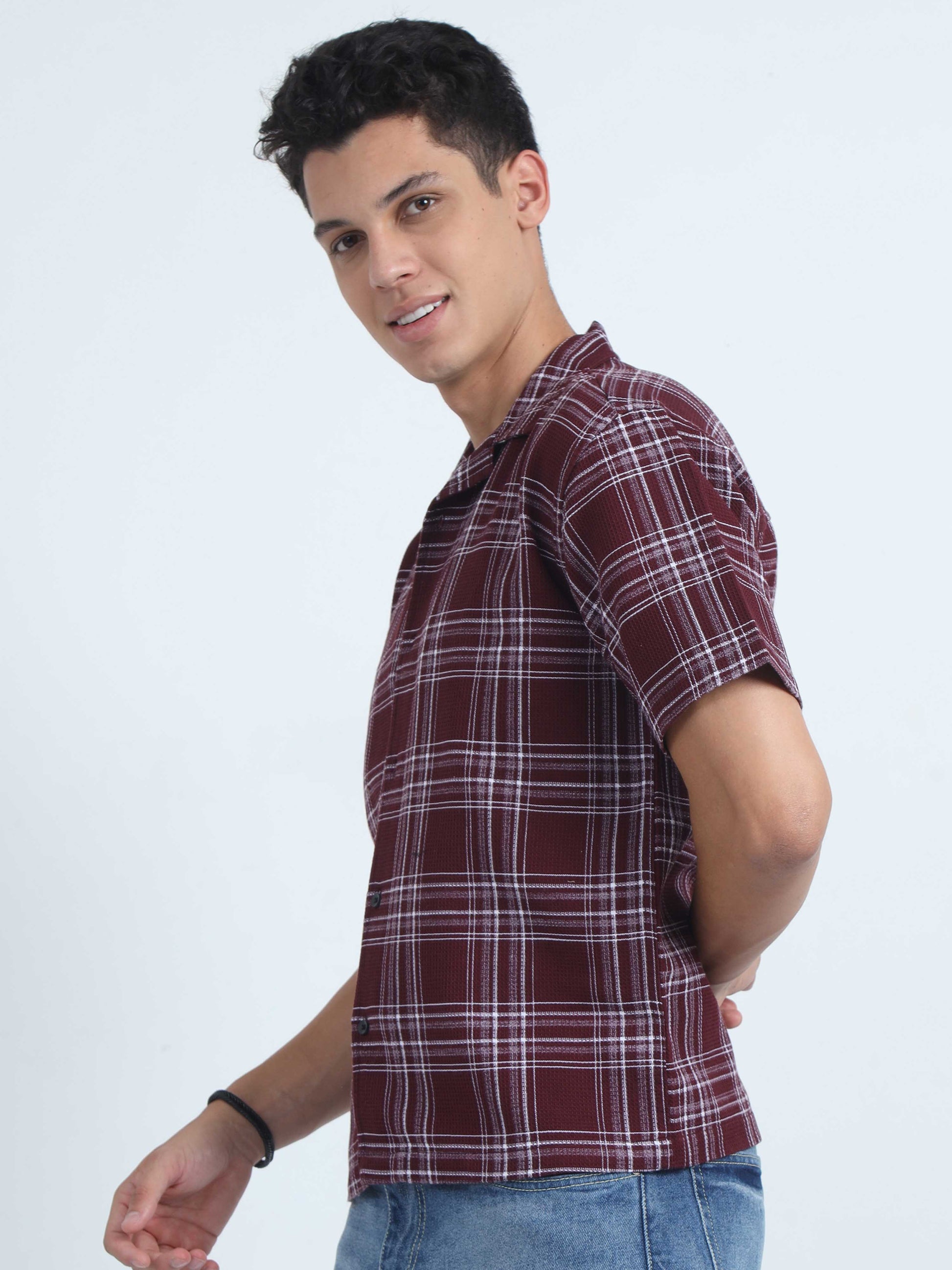 Jacquard Oversized Plaid Shirt For Mens