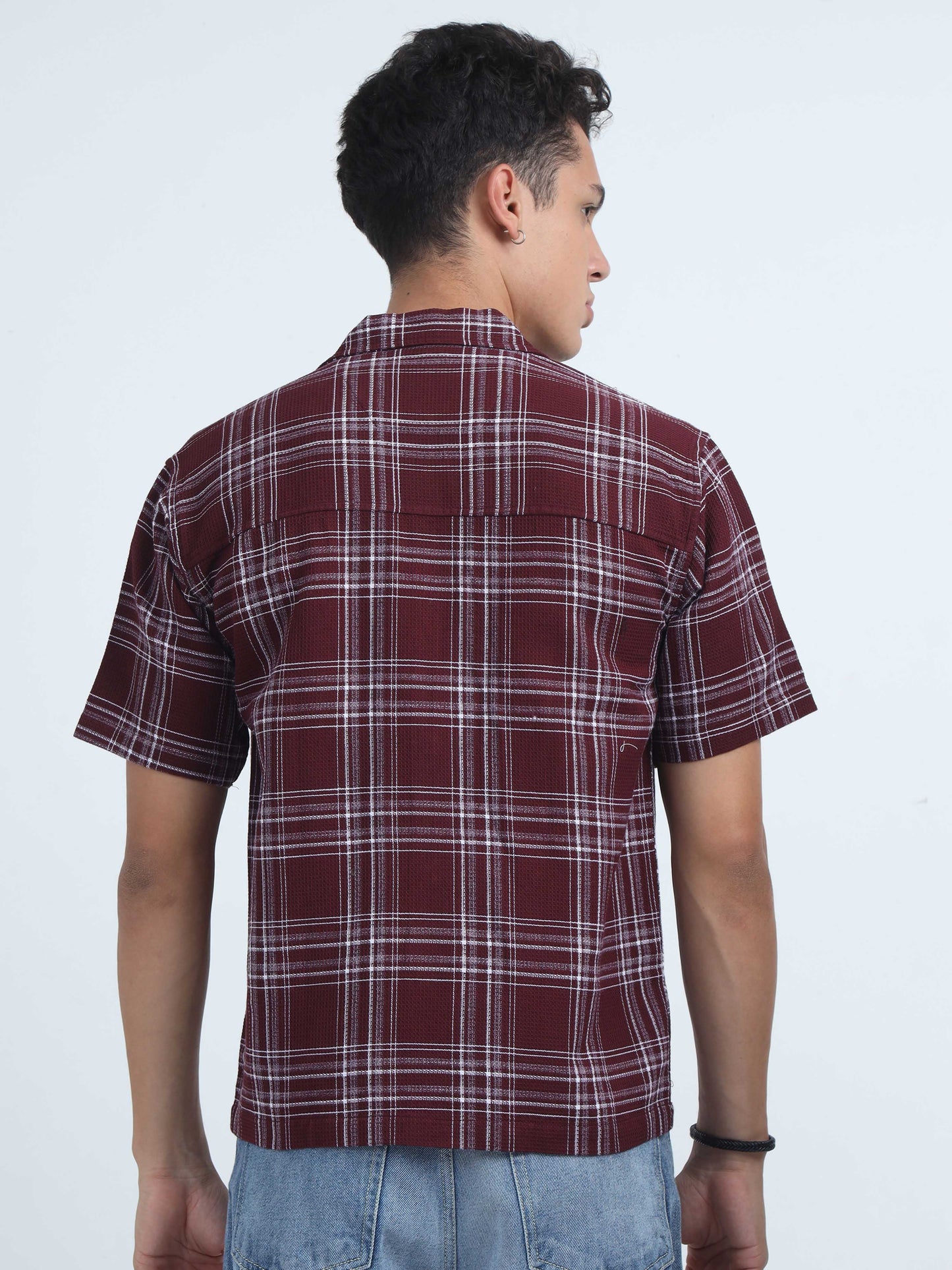 Jacquard Oversized Plaid Shirt For Mens